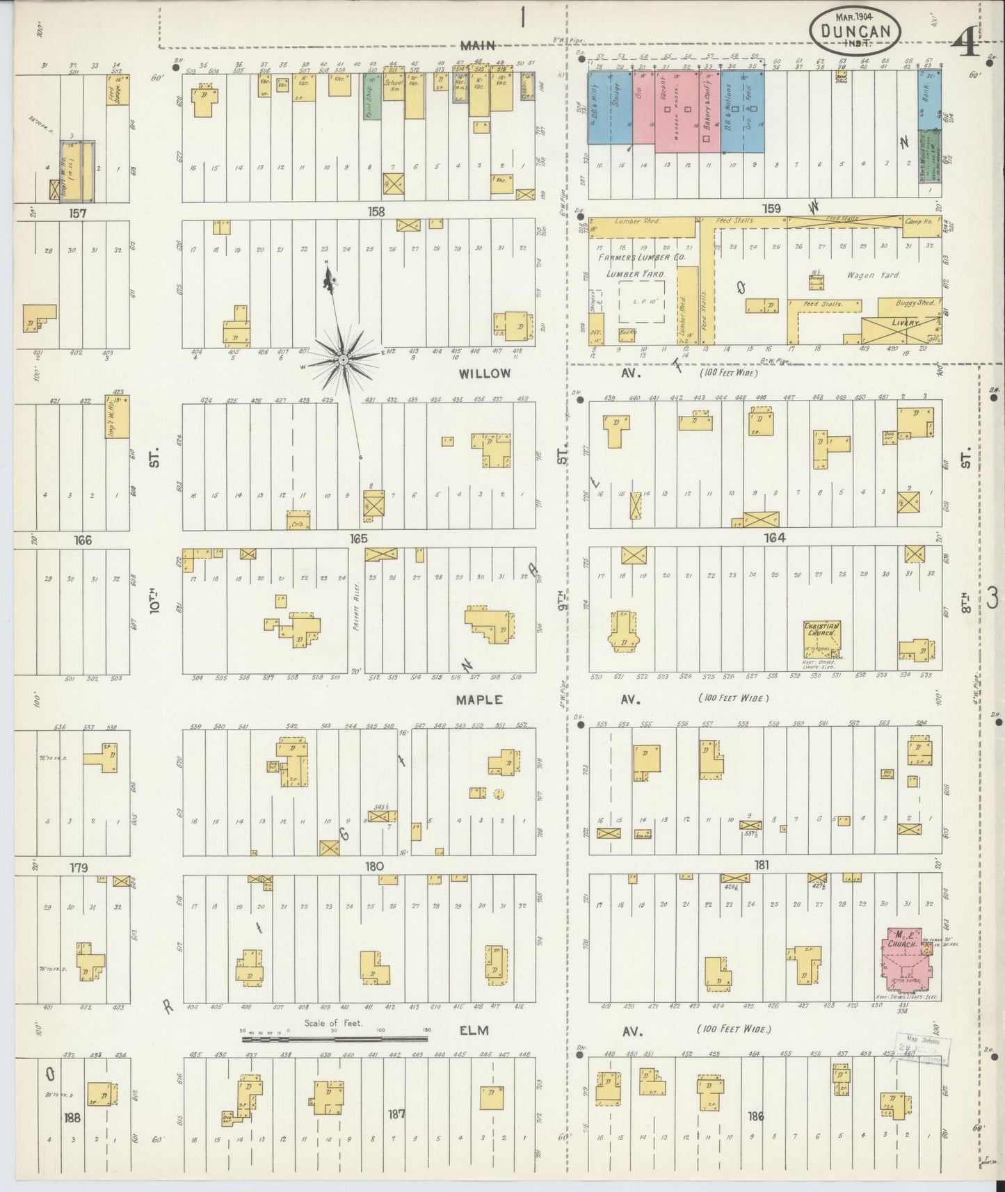 Sanborn Fire Insurance Map from Duncan, Stephens County, Oklahoma (1904), Sheet #0004 - Complete Map Set gallery image, historic Sanborn map, vintage wall art, Oklahoma Oklahoma