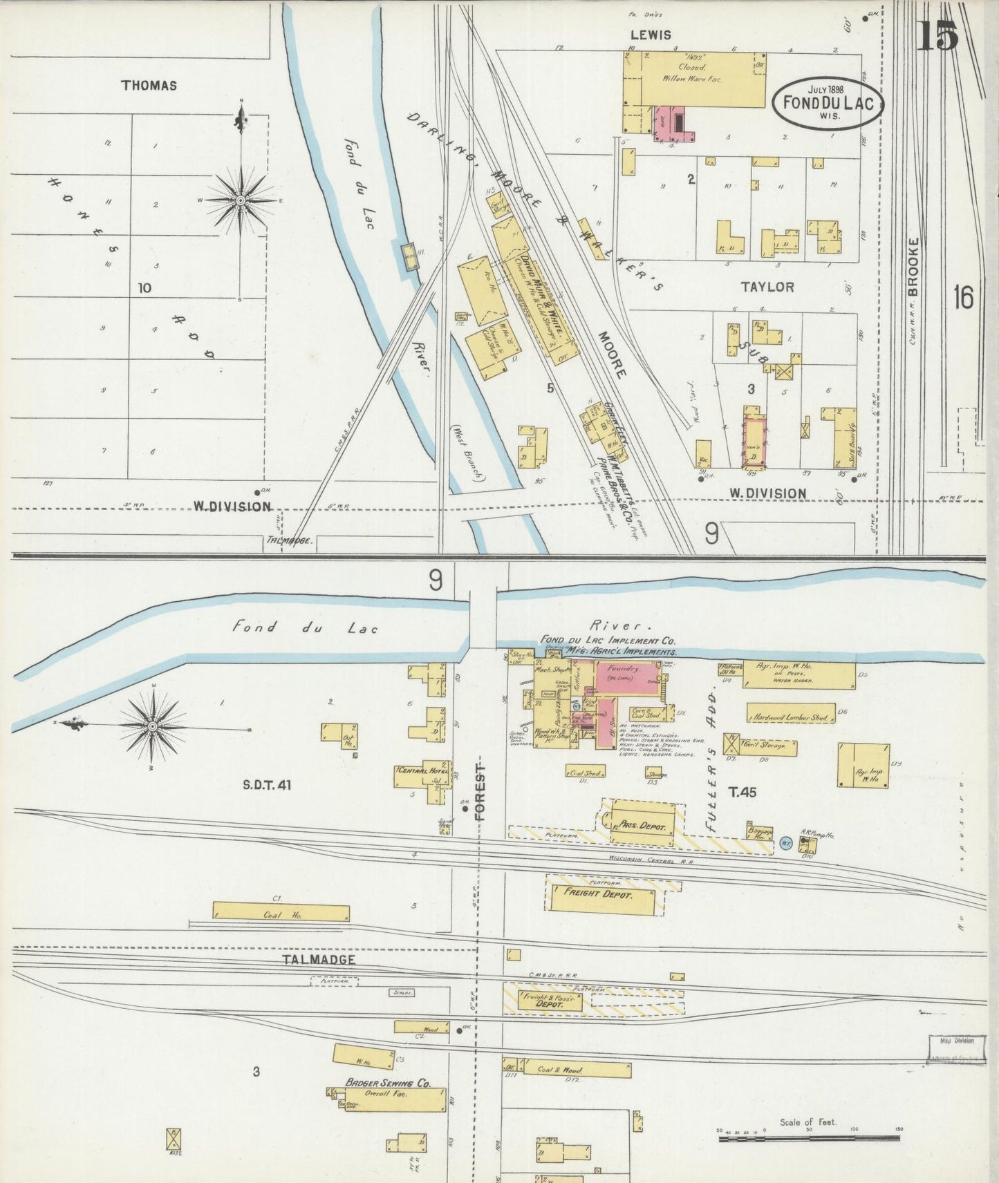 Sanborn Fire Insurance Map from Fond du Lac, Fond du Lac County, Wisconsin (1898), Sheet #0015 - Historic Sanborn Fire Insurance Map Print, vintage old map wall art, antique decor, genealogy gift, Wisconsin Wisconsin map