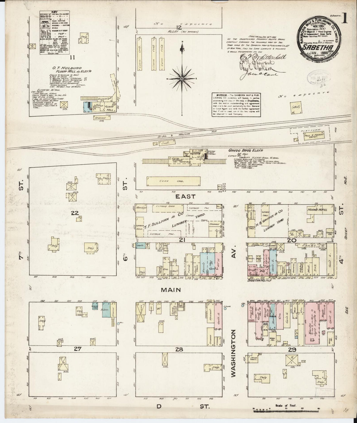 Sanborn Fire Insurance Map from Sabetha, Nemaha County, Kansas (1885), Sheet #0001 - Historic Sanborn Fire Insurance Map Print, vintage old map wall art, antique decor, genealogy gift, Kansas Kansas map