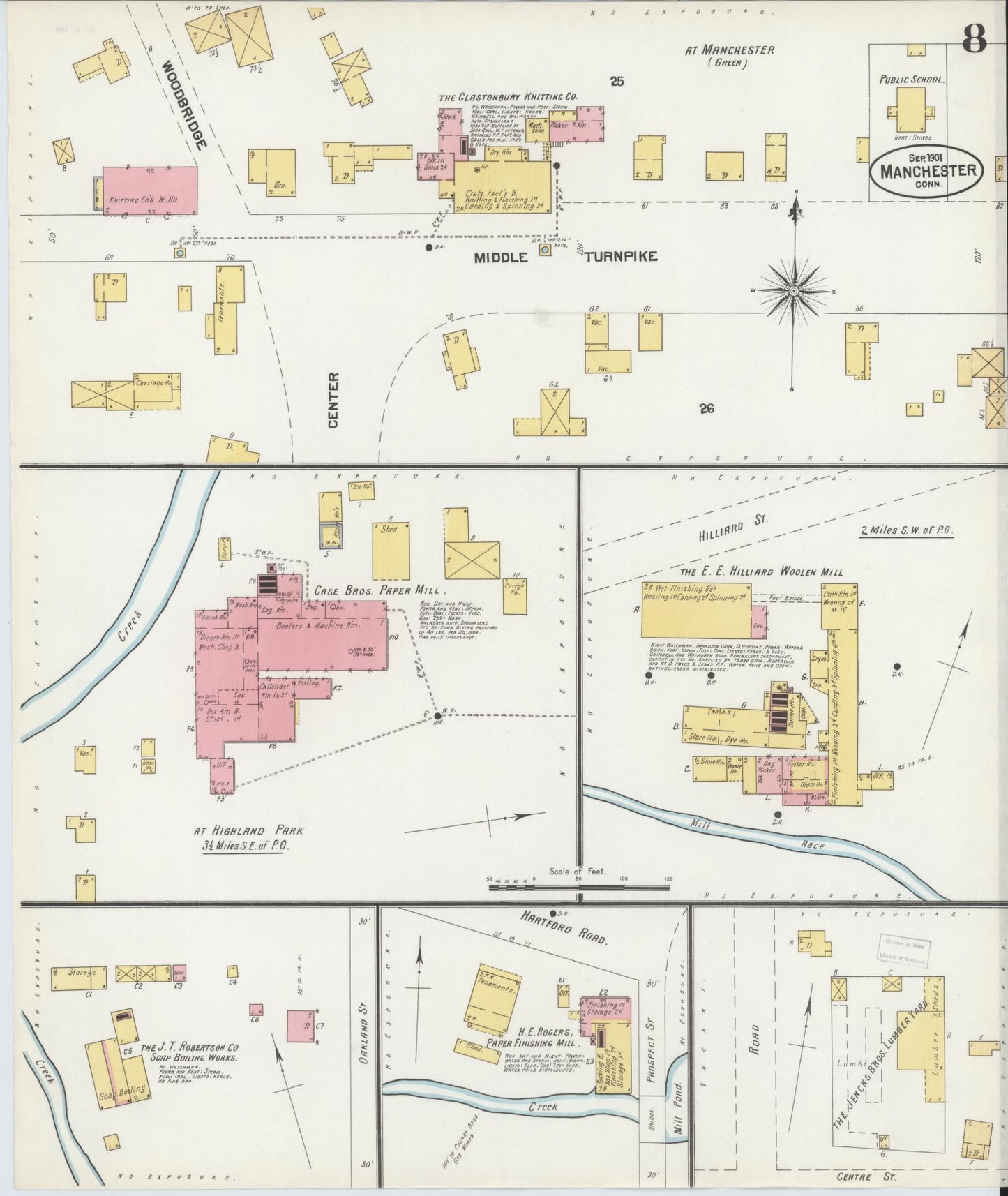 Sanborn Fire Insurance Map from Manchester, Hartford County, Connecticut (1901), Sheet #0008 - Complete Map Set gallery image, historic Sanborn map, vintage wall art, Connecticut Connecticut
