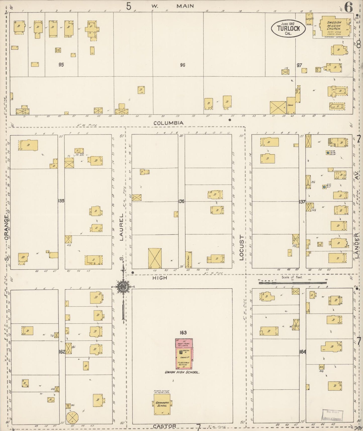 Sanborn Fire Insurance Map from Turlock, Stanislaus County, California (1912), Sheet #0006 - Complete Map Set gallery image, historic Sanborn map, vintage wall art, California California
