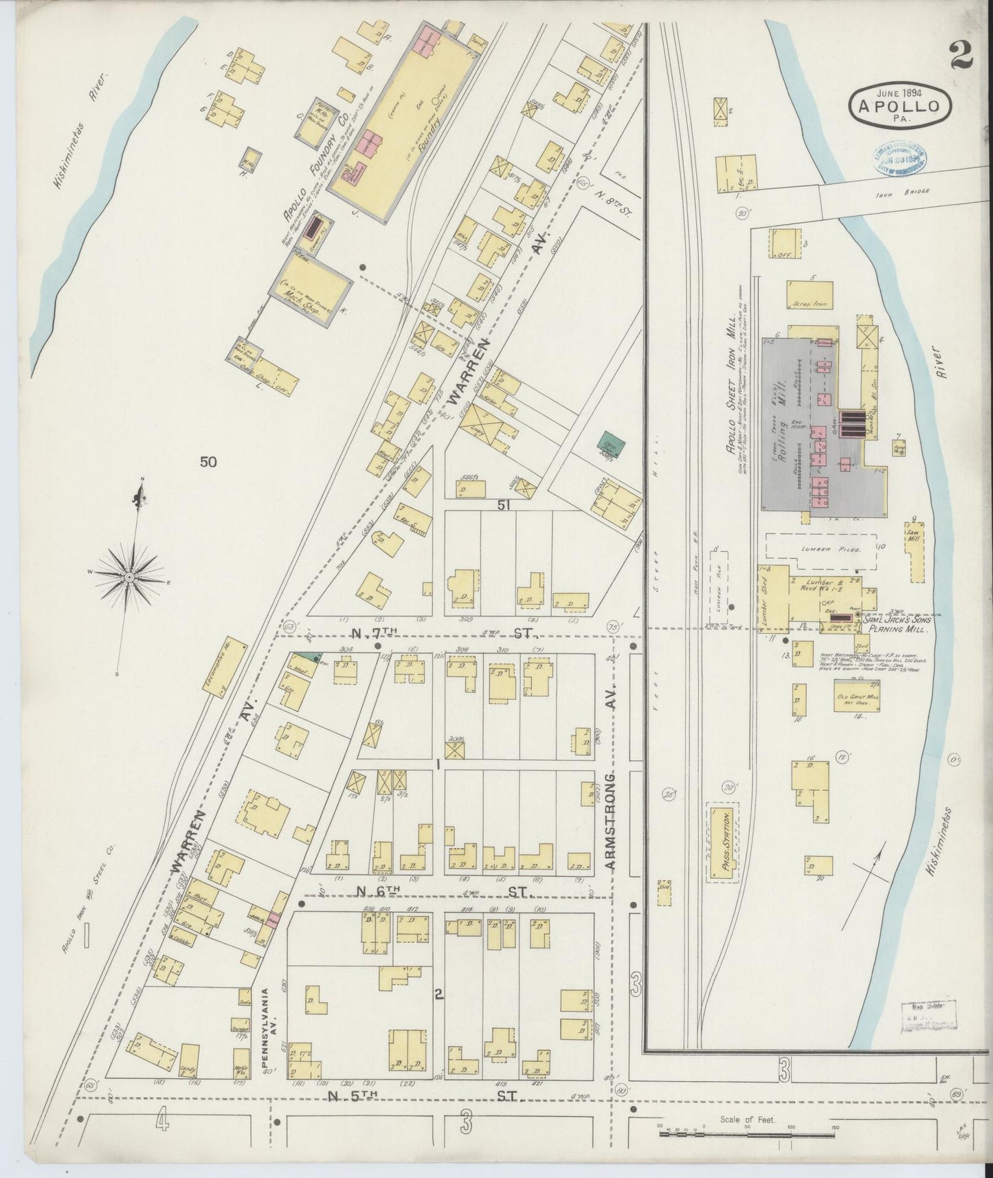 Sanborn Fire Insurance Map from Apollo, Armstrong County, Pennsylvania (1894), Sheet #0002 - Historic Sanborn Fire Insurance Map Print, vintage old map wall art, antique decor, genealogy gift, Pennsylvania Pennsylvania map