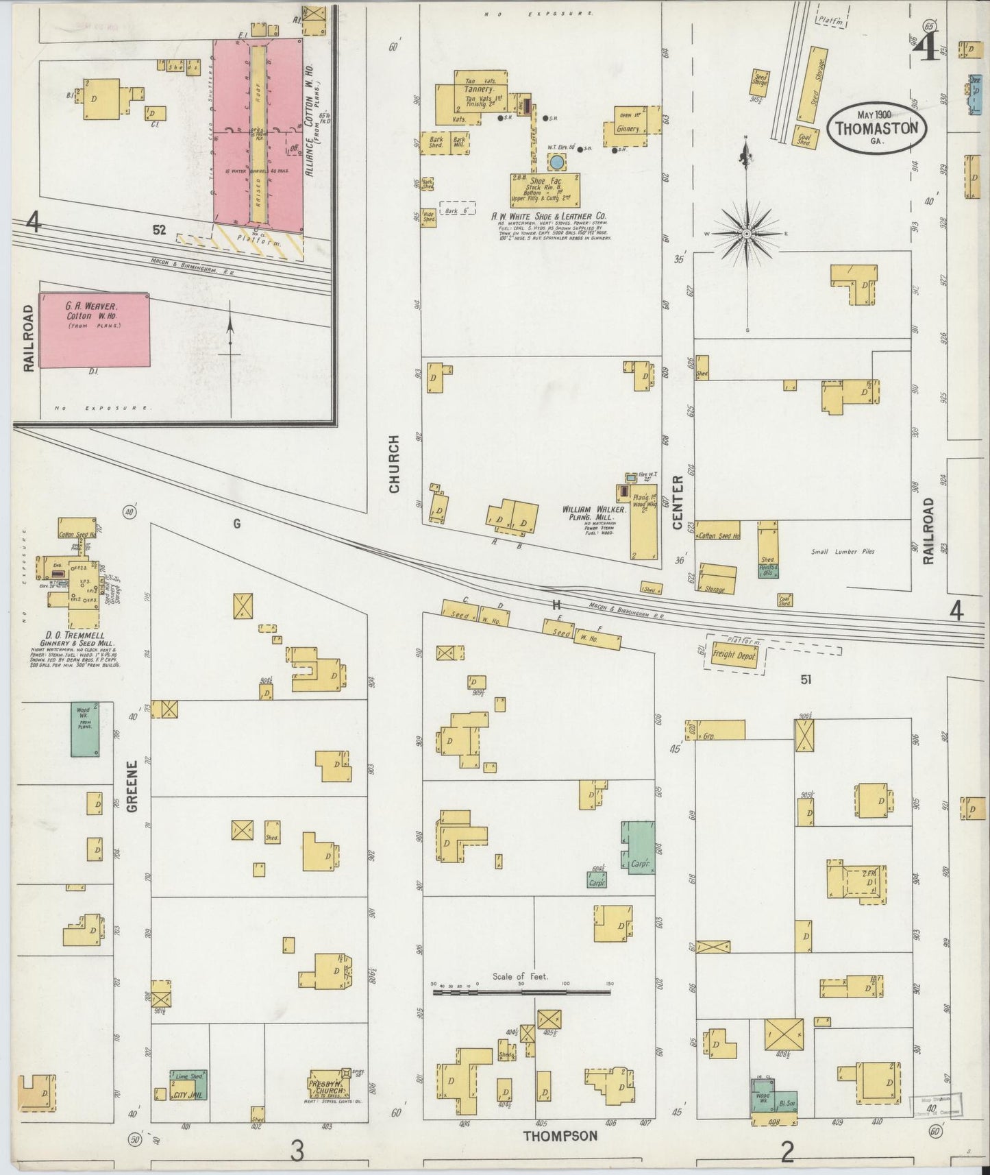 Sanborn Fire Insurance Map from Thomaston, Upson County, Georgia (1900), Sheet #0004 - Complete Map Set gallery image, historic Sanborn map, vintage wall art, Georgia Georgia