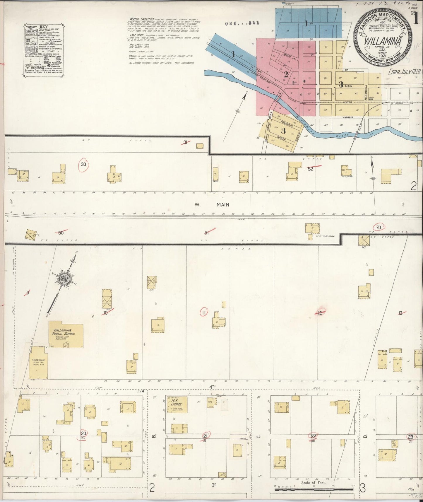 Sanborn Fire Insurance Map from Willamina, Yamhill County, Oregon (1928), Sheet #0001 - Historic Sanborn Fire Insurance Map Print, vintage old map wall art, antique decor, genealogy gift, Oregon Oregon map