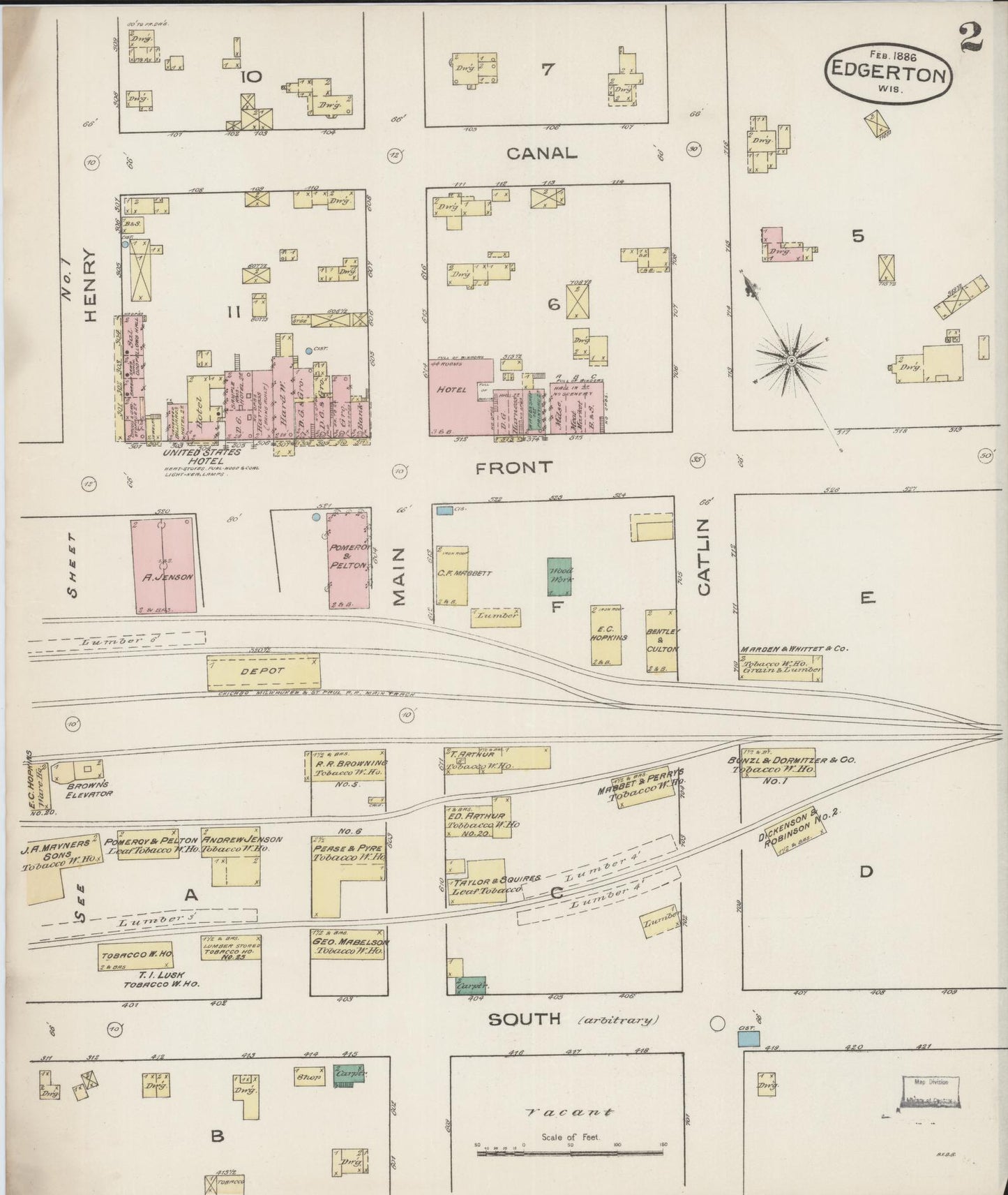 Sanborn Fire Insurance Map from Edgerton, Rock County, Wisconsin (1886), Sheet #0002 - Historic Sanborn Fire Insurance Map Print, vintage old map wall art, antique decor, genealogy gift, Wisconsin Wisconsin map