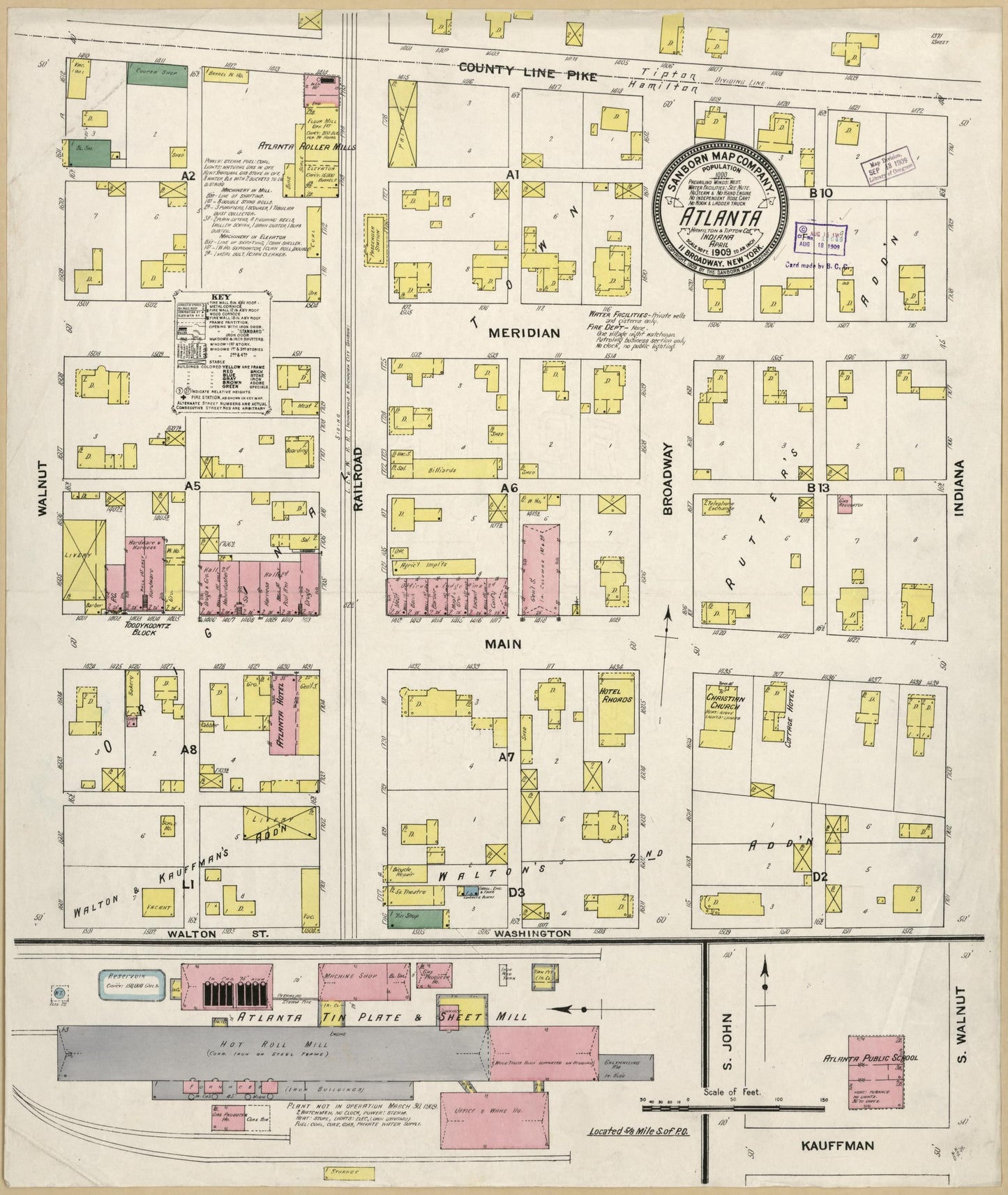 Sanborn Fire Insurance Map from Atlanta, Hamilton And Tipton Counties, Indiana (1909), Sheet #0001 - Historic Sanborn Fire Insurance Map Print, vintage old map wall art, antique decor, genealogy gift, Indiana Indiana map
