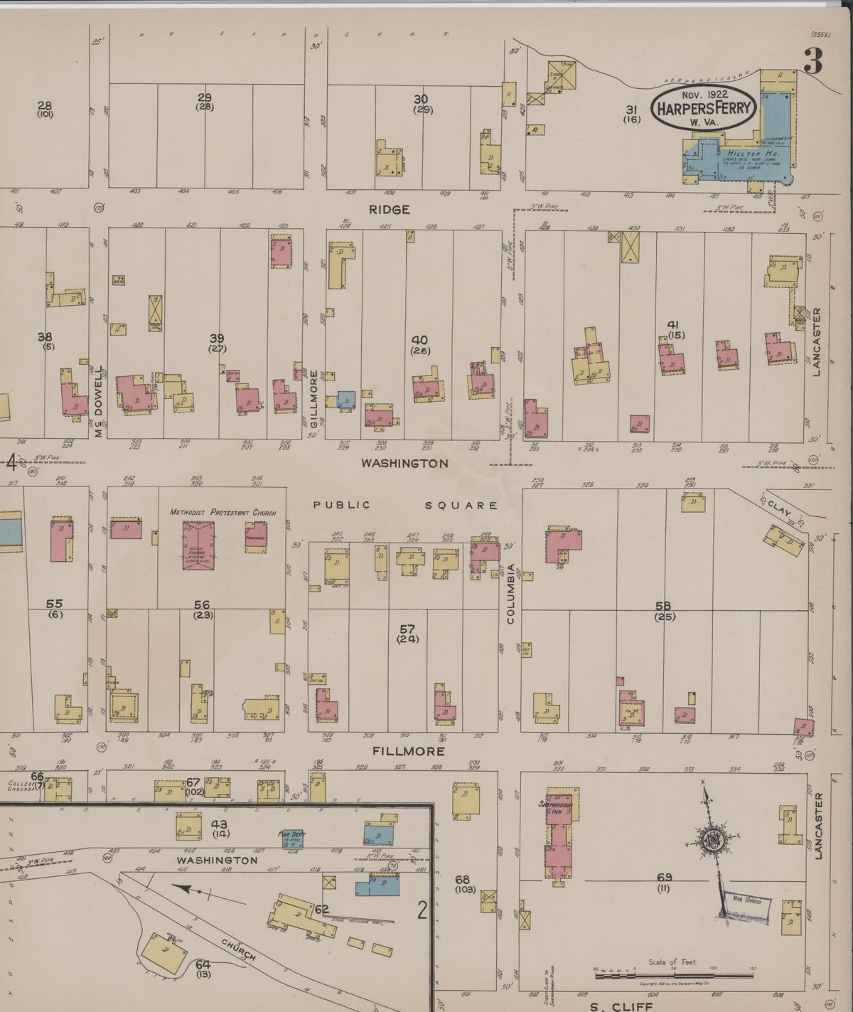 Sanborn Fire Insurance Map from Harpers Ferry, Jefferson County, West Virginia (1922), Sheet #0003 - Historic Sanborn Fire Insurance Map Print, vintage old map wall art, antique decor, genealogy gift, West Virginia West Virginia map