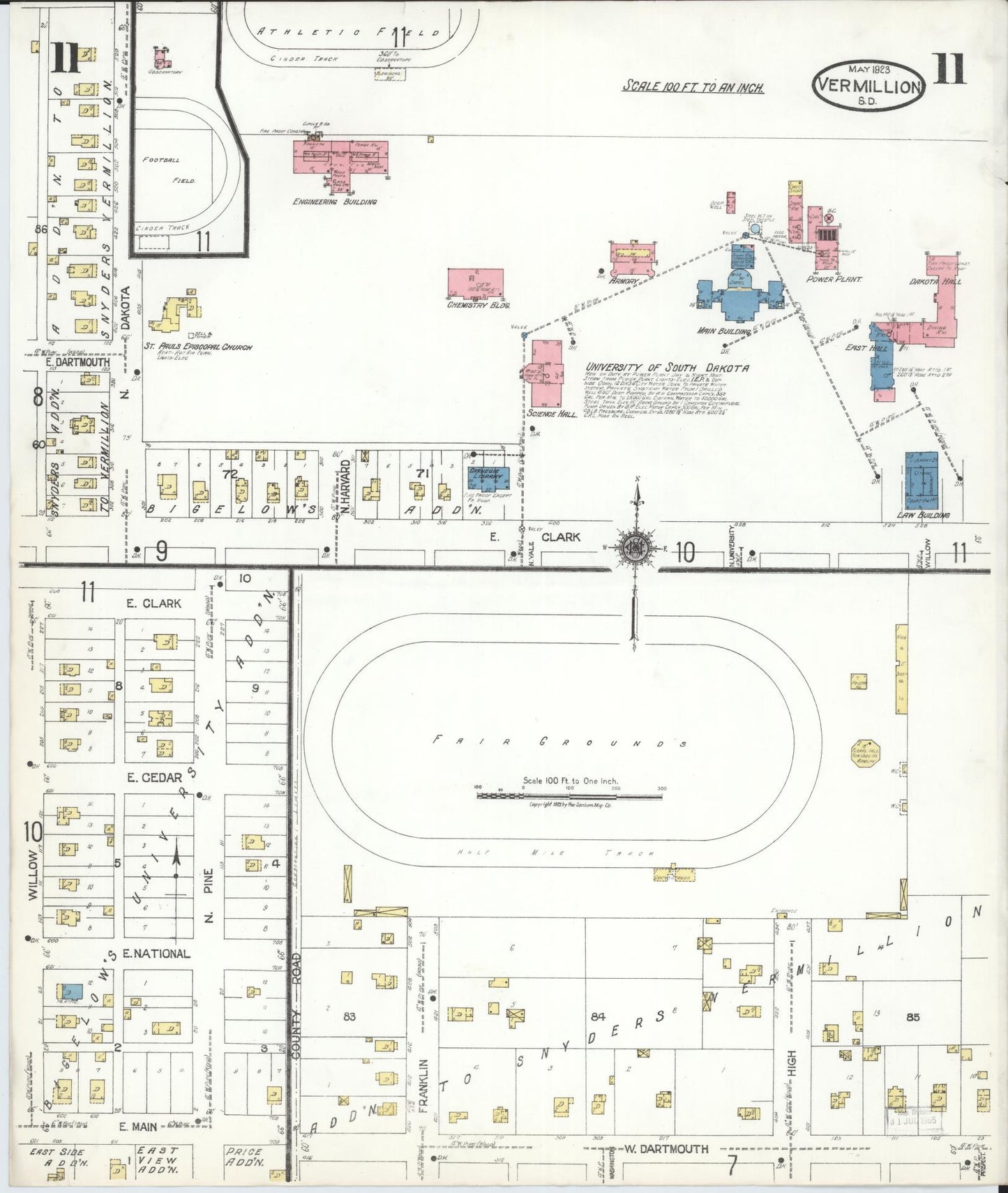 Sanborn Fire Insurance Map from Vermillion, Clay County, South Dakota (1923), Sheet #0011 - Historic Sanborn Fire Insurance Map Print, vintage old map wall art, antique decor, genealogy gift, South Dakota South Dakota map