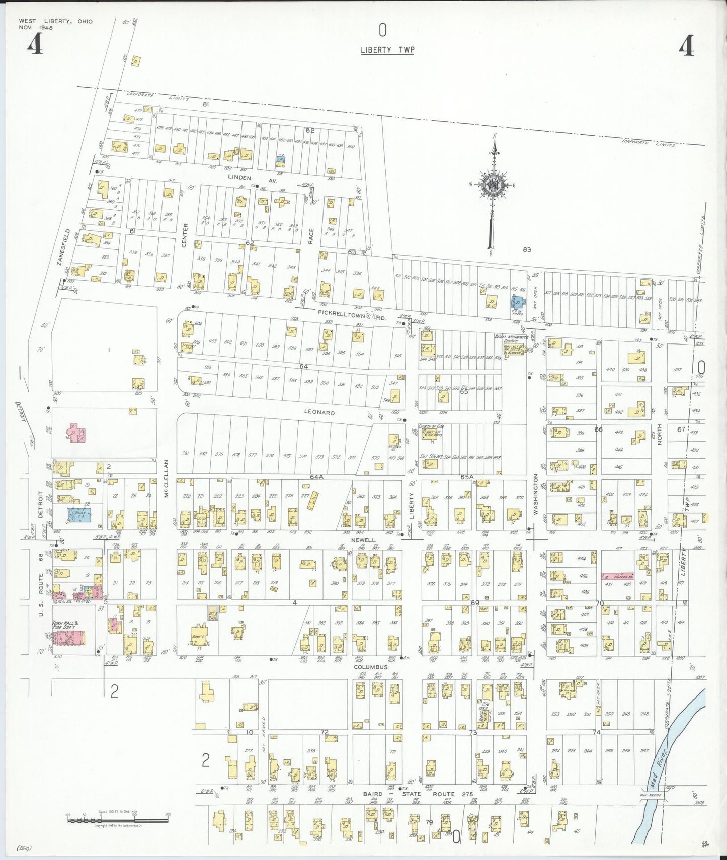 Sanborn Fire Insurance Map from West Liberty, Logan County, Ohio (1948), Sheet #0004 - Complete Map Set gallery image, historic Sanborn map, vintage wall art, Ohio Ohio