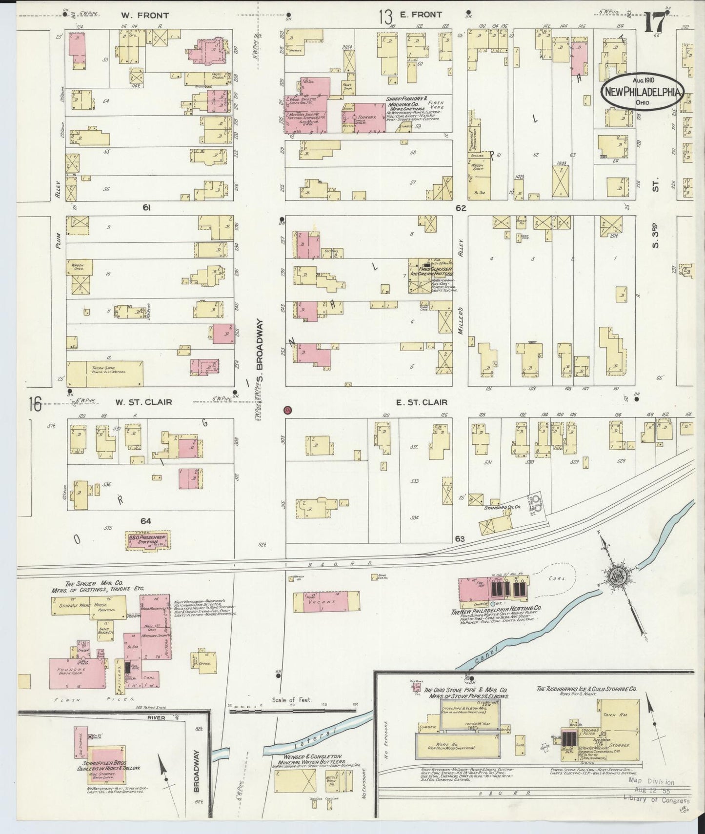 Sanborn Fire Insurance Map from New Philadelphia, Tuscarawas County, Ohio (1910), Sheet #0017 - Historic Sanborn Fire Insurance Map Print, vintage old map wall art, antique decor, genealogy gift, Ohio Ohio map