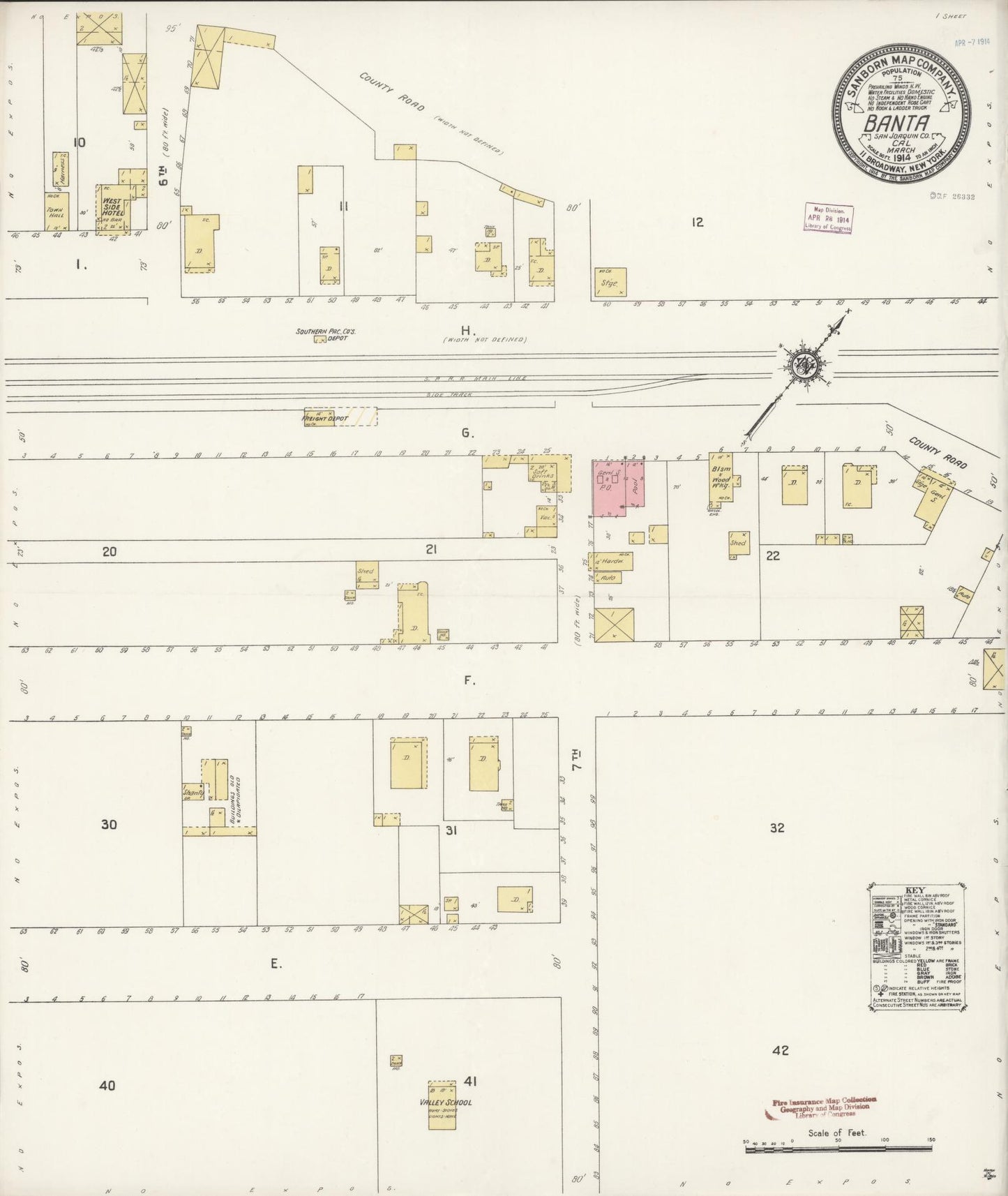 Sanborn Fire Insurance Map from Banta, San Joaquin County, California (1914), Sheet #0001 - Historic Sanborn Fire Insurance Map Print, vintage old map wall art, antique decor, genealogy gift, California California map