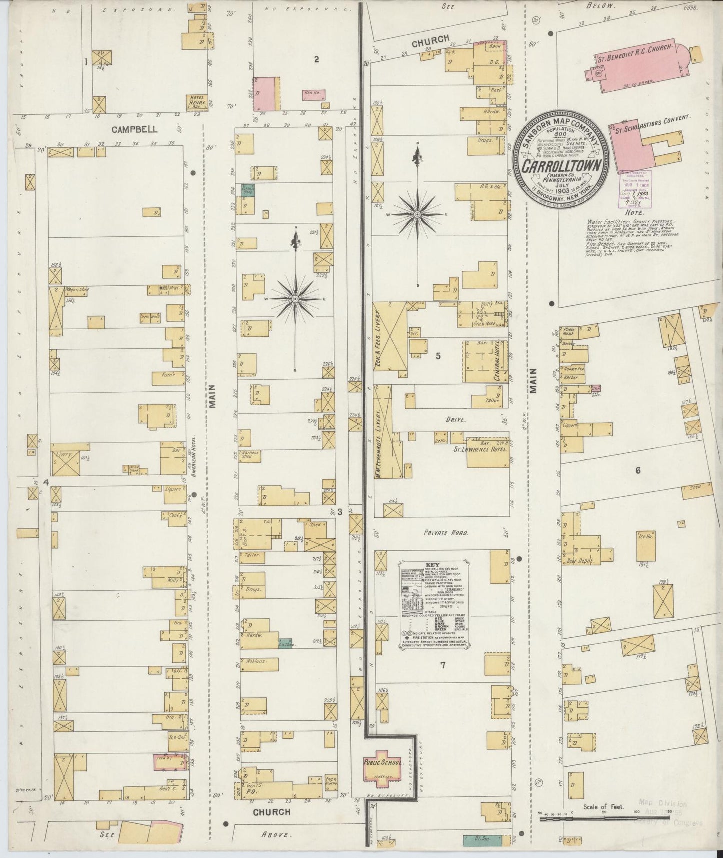 Sanborn Fire Insurance Map from Carrolltown, Cambria County, Pennsylvania (1903), Sheet #0001 - Historic Sanborn Fire Insurance Map Print, vintage old map wall art, antique decor, genealogy gift, Pennsylvania Pennsylvania map