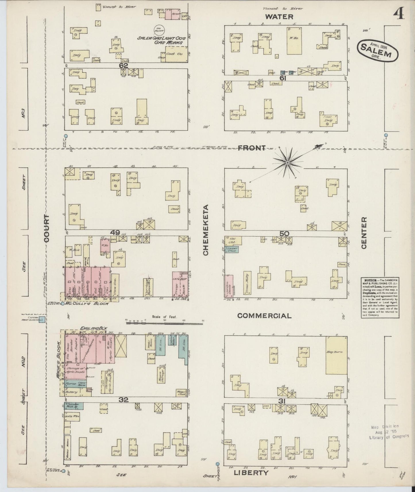 Sanborn Fire Insurance Map from Salem, Marion County, Oregon (1884), Sheet #0004 - Complete Map Set gallery image, historic Sanborn map, vintage wall art, Oregon Oregon