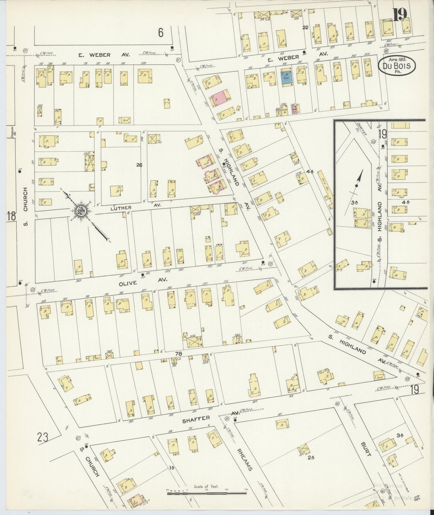 Sanborn Fire Insurance Map from Du Bois, Clearfield County, Pennsylvania (1913), Sheet #0019 - Historic Sanborn Fire Insurance Map Print, vintage old map wall art, antique decor, genealogy gift, Pennsylvania Pennsylvania map