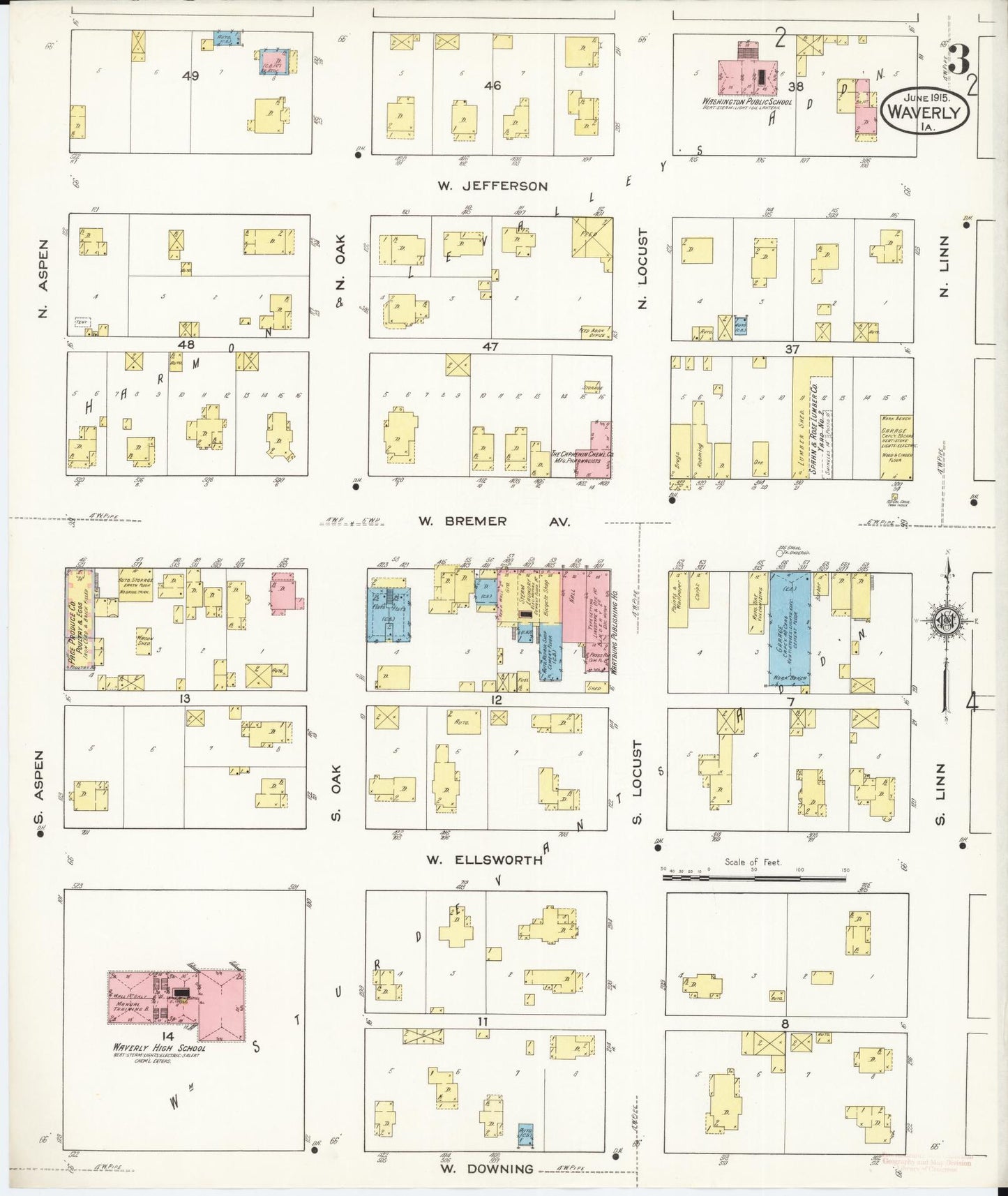 Sanborn Fire Insurance Map from Waverly, Bremer County, Iowa (1915), Sheet #0003 - Historic Sanborn Fire Insurance Map Print