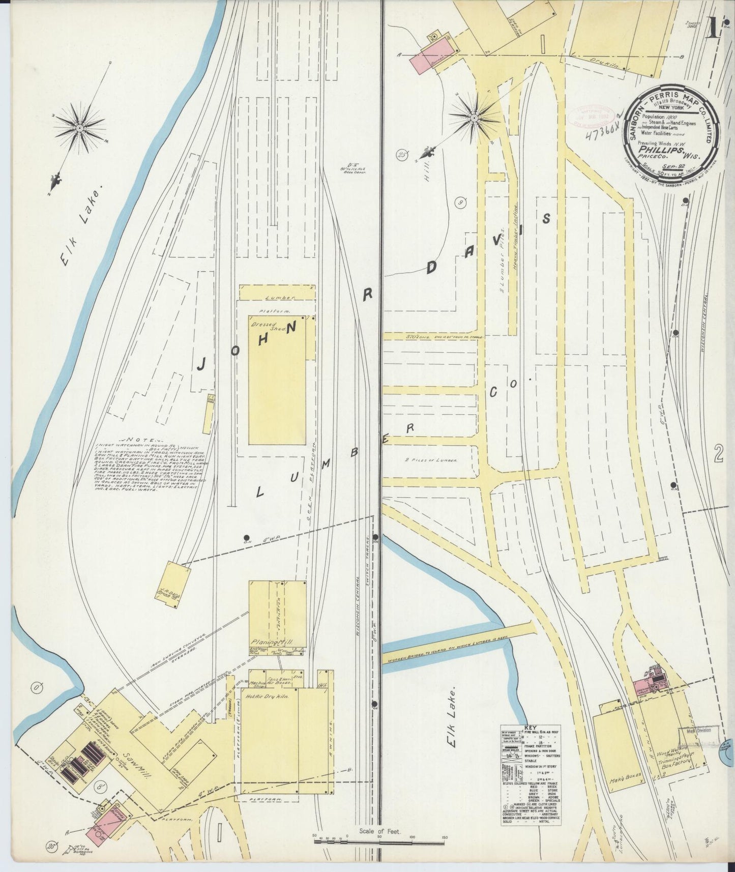 Sanborn Fire Insurance Map from Phillips, Price County, Wisconsin (1892), Sheet #0001 - Historic Sanborn Fire Insurance Map Print, vintage old map wall art, antique decor, genealogy gift, Wisconsin Wisconsin map