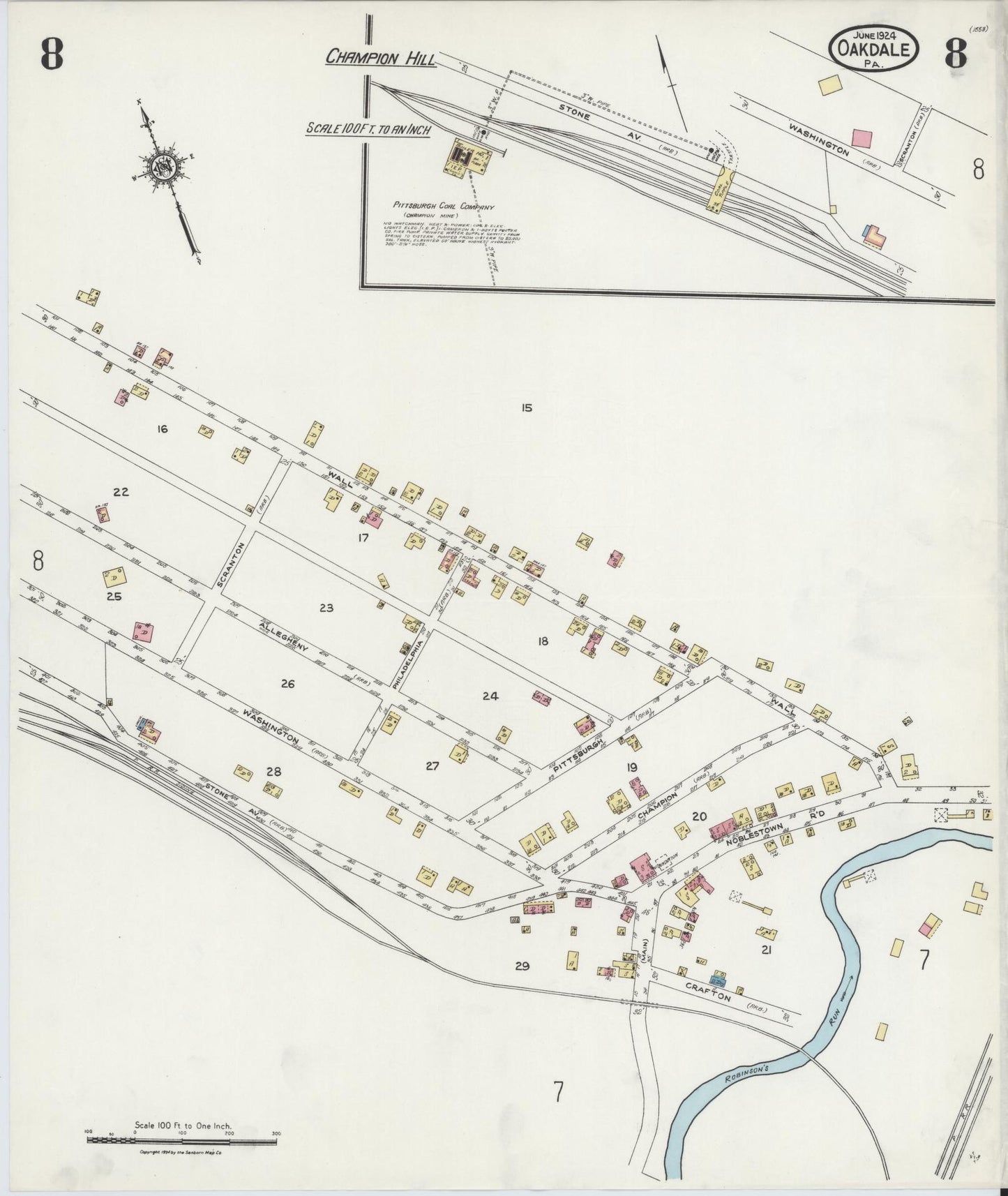 Sanborn Fire Insurance Map from Oakdale, Allegheny County, Pennsylvania (1924), Sheet #0008 - Complete Map Set gallery image, historic Sanborn map, vintage wall art, Pennsylvania Pennsylvania