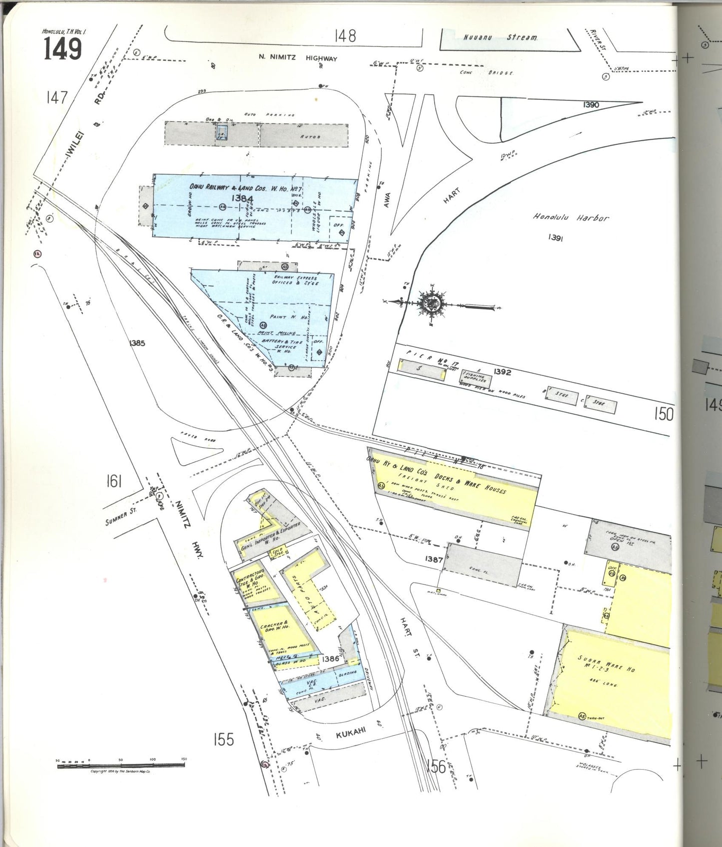Sanborn Fire Insurance Map from Honolulu, Oahu County, Hawaii (1955), Sheet #0149 - Historic Sanborn Fire Insurance Map Print, vintage old map wall art
