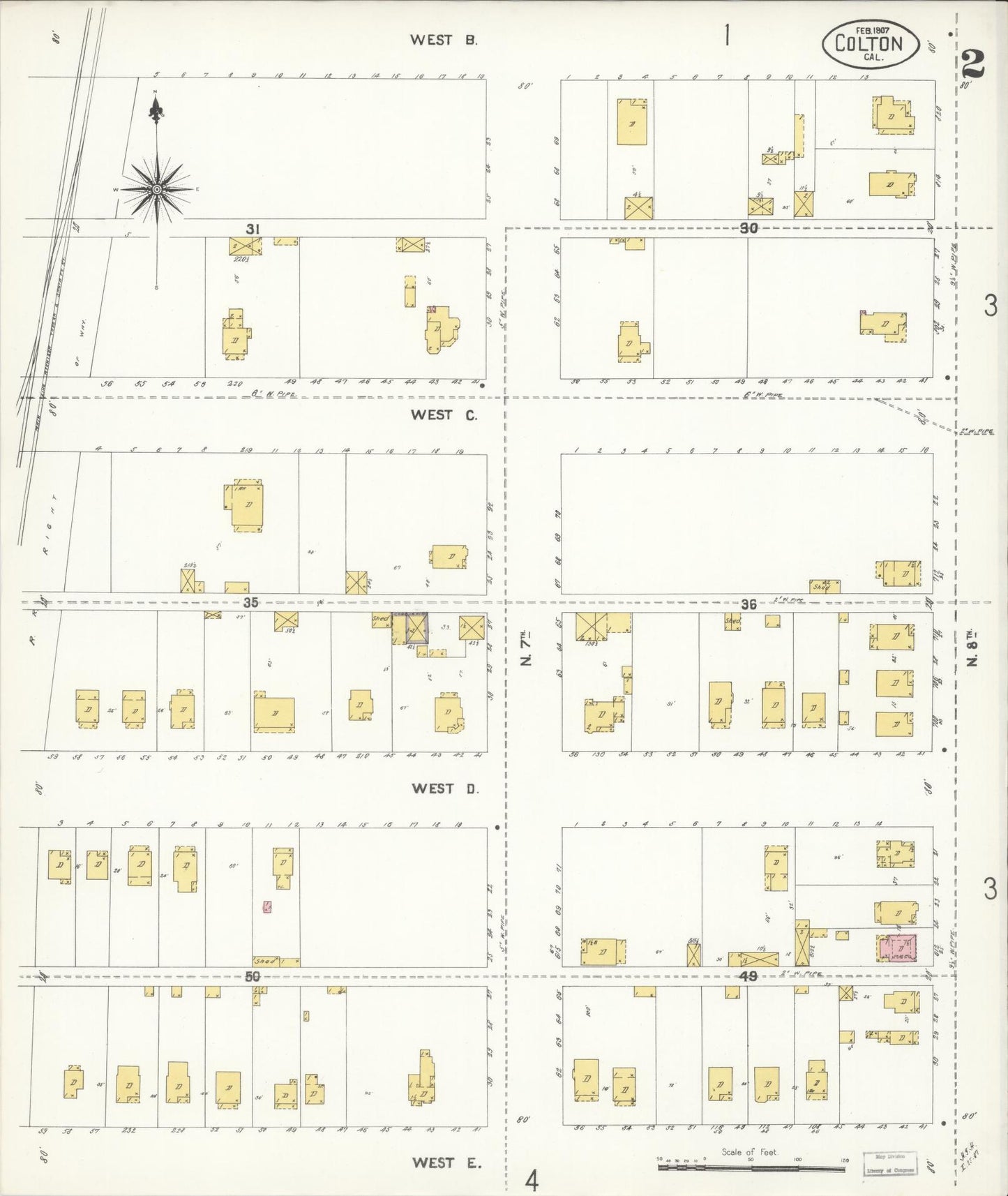 Sanborn Fire Insurance Map from Colton, San Bernardino County, California (1907), Sheet #0002 - Historic Sanborn Fire Insurance Map Print, vintage old map wall art, antique decor, genealogy gift, California California map