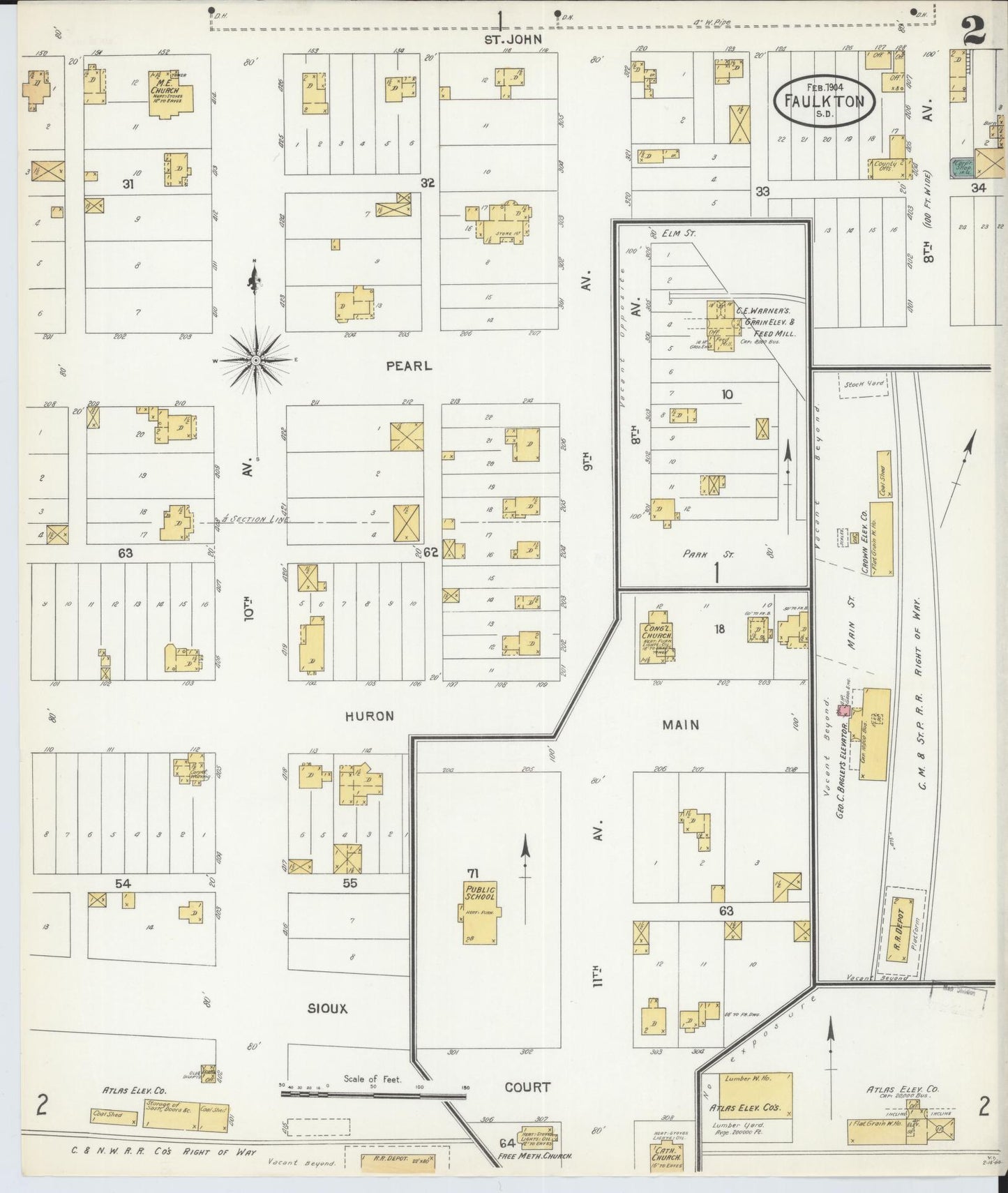 Sanborn Fire Insurance Map from Faulkton, Faulk County, South Dakota (1904), Sheet #0002 - Complete Map Set gallery image, historic Sanborn map, vintage wall art, South Dakota South Dakota