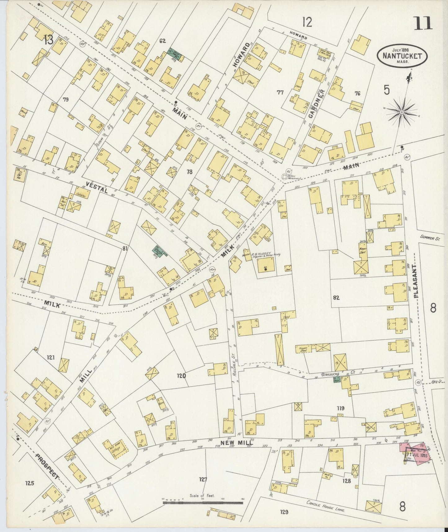 Sanborn Fire Insurance Map from Nantucket, Nantucket County, Massachusetts (1898), Sheet #0011 - Historic Sanborn Fire Insurance Map Print, vintage old map wall art, antique decor, genealogy gift, Massachusetts Massachusetts map