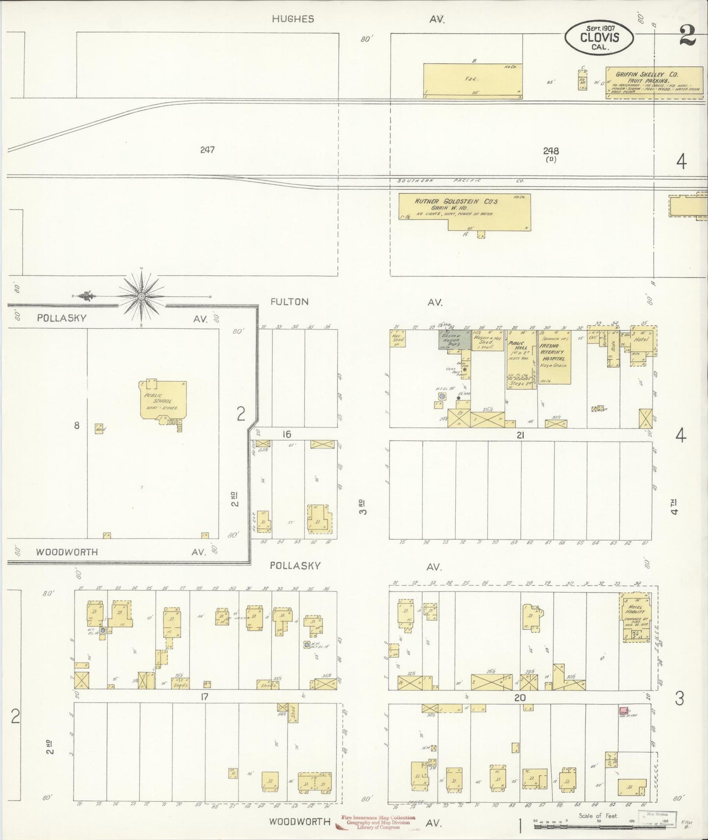 Sanborn Fire Insurance Map from Clovis, Fresno County, California (1907), Sheet #0002 - Historic Sanborn Fire Insurance Map Print, vintage old map wall art, antique decor, genealogy gift, California California map