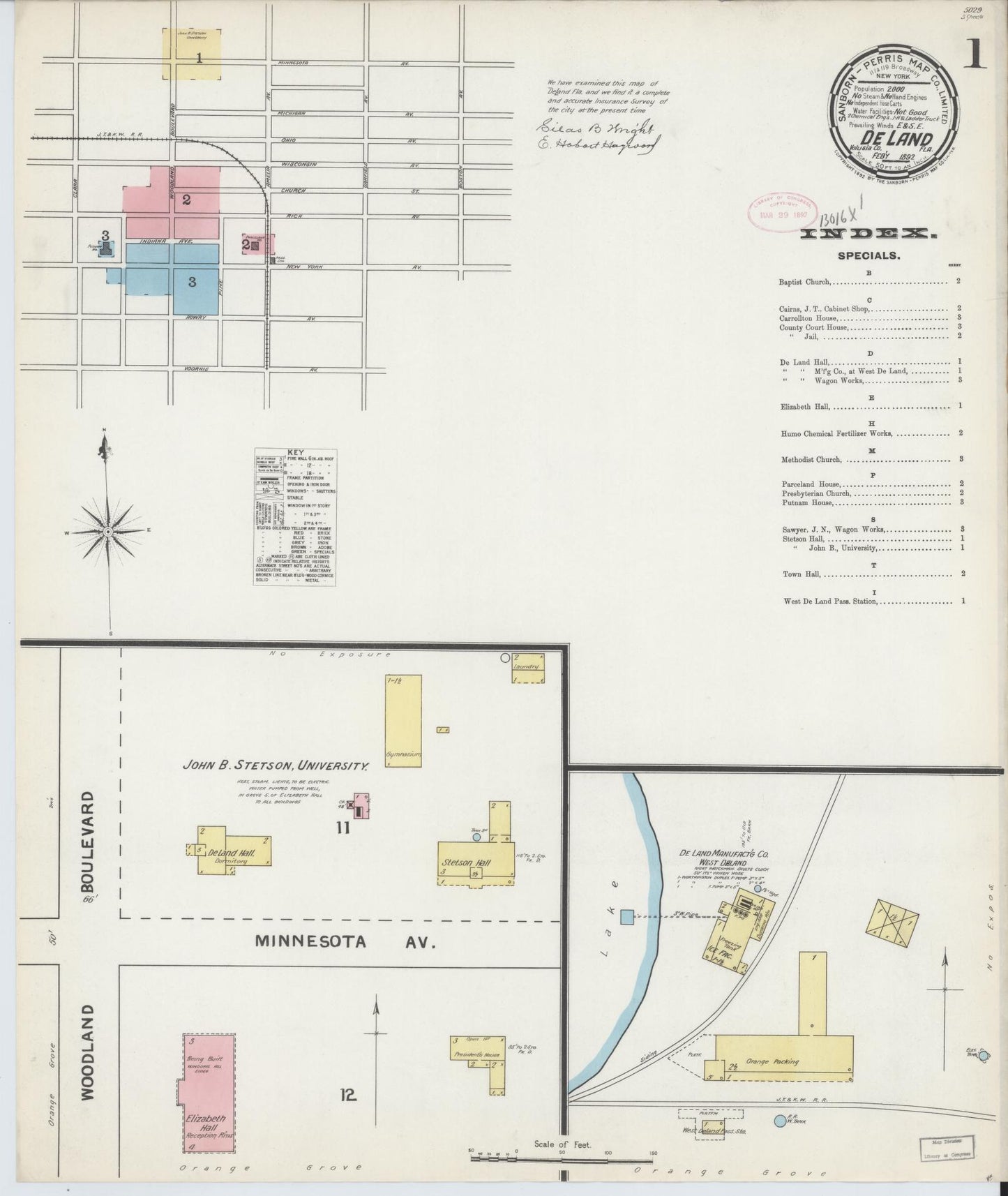 Sanborn Fire Insurance Map from De Land, Volusia County, Florida (1892), Sheet #0001 - Historic Sanborn Fire Insurance Map Print, vintage old map wall art, antique decor, genealogy gift, Florida Florida map