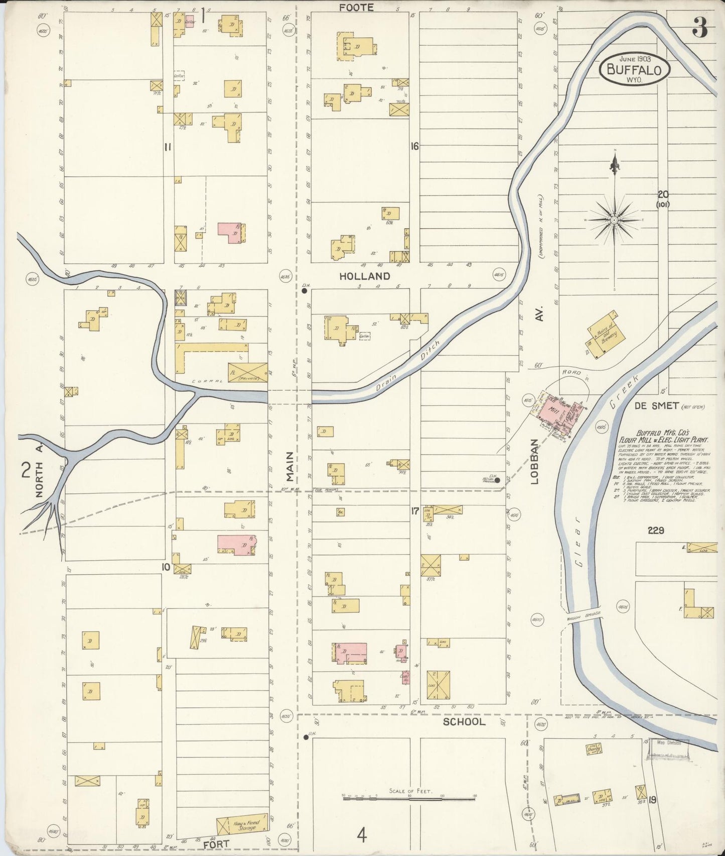 Sanborn Fire Insurance Map from Buffalo, Johnson County, Wyoming (1903), Sheet #0003 - Historic Sanborn Fire Insurance Map Print, vintage old map wall art, antique decor, genealogy gift, Wyoming Wyoming map