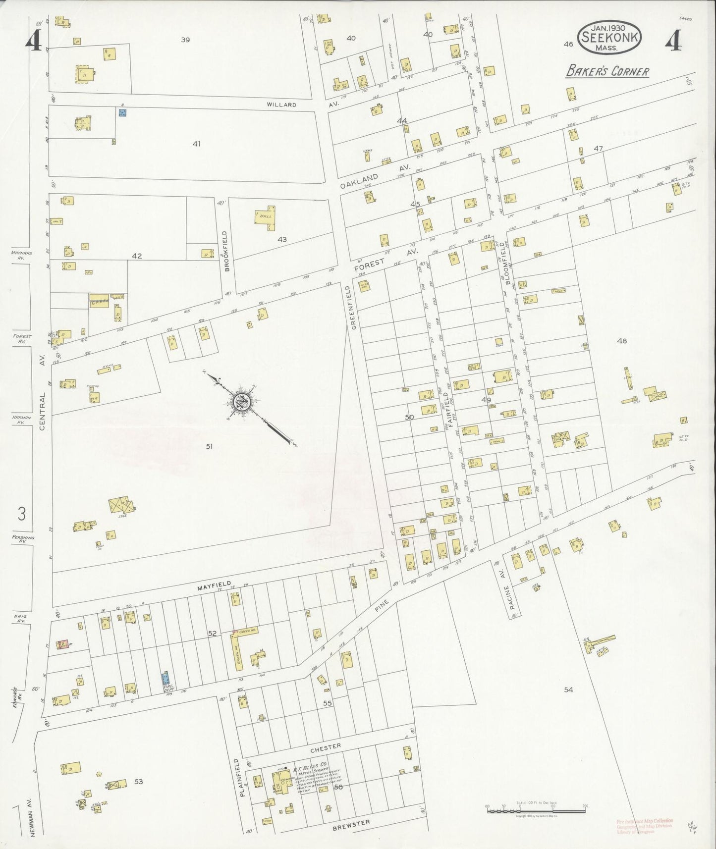 Sanborn Fire Insurance Map from Seekonk, Bristol County, Massachusetts (1930), Sheet #0004 - Complete Map Set gallery image, historic Sanborn map, vintage wall art, Massachusetts Massachusetts