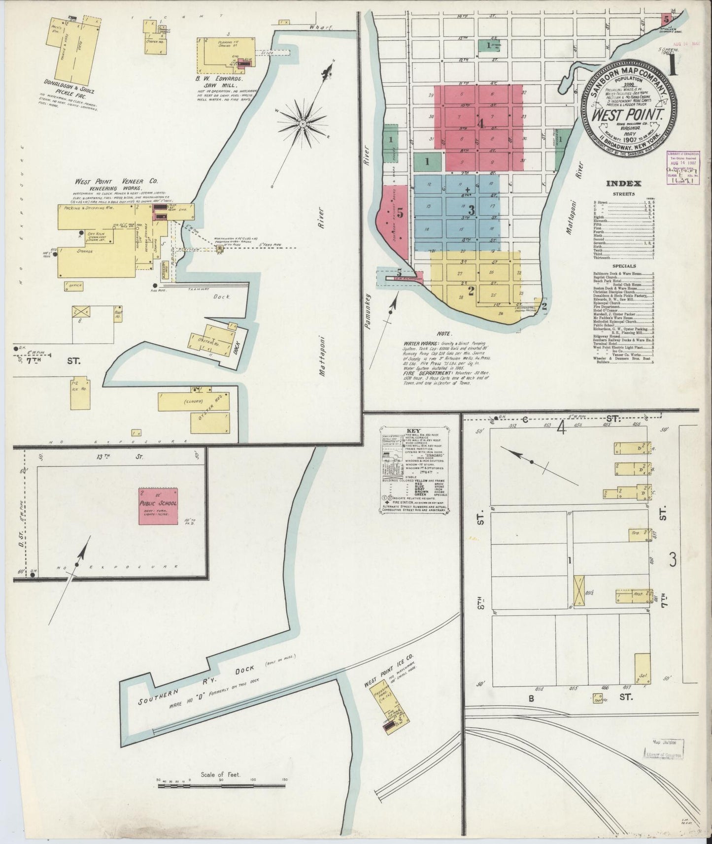 Sanborn Fire Insurance Map from West Point, King William County, Virginia. (1907) – Historic Sanborn Fire Insurance Map Print