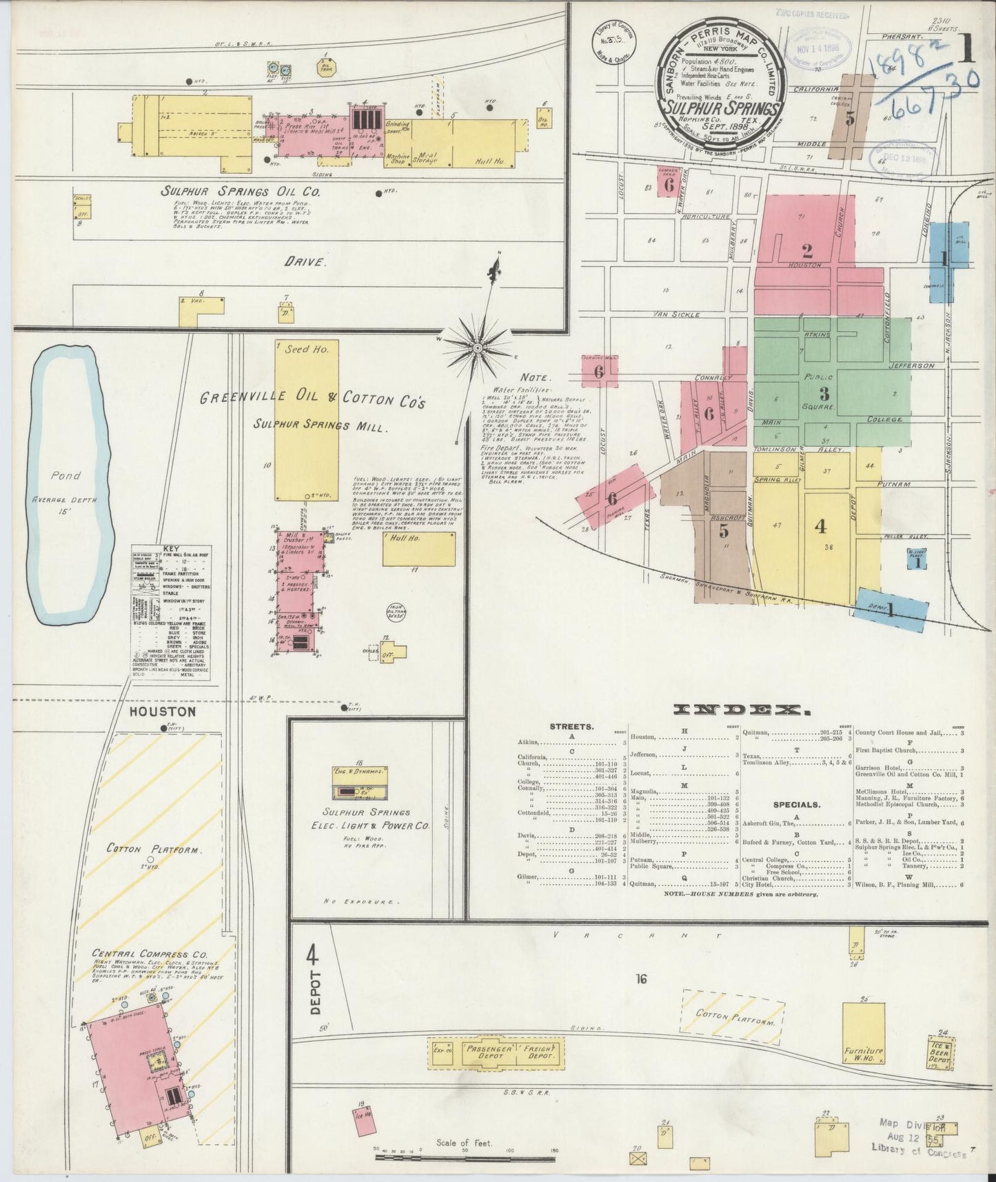 Sanborn Fire Insurance Map from Sulphur Springs, Hopkins County, Texas. (1898) – Historic Sanborn Fire Insurance Map Print