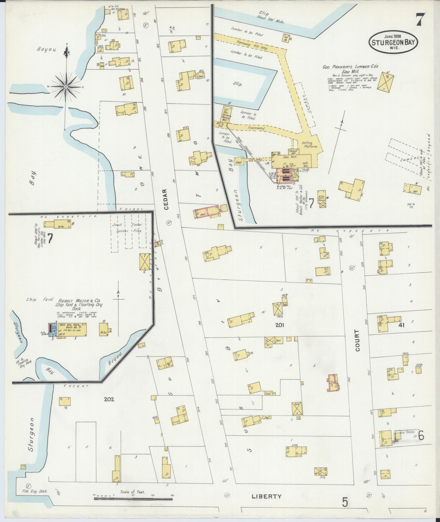 Sanborn Fire Insurance Map from Sturgeon Bay, Door County, Wisconsin (1898), Sheet #0007 - Historic Sanborn Fire Insurance Map Print, vintage old map wall art, antique decor, genealogy gift, Wisconsin Wisconsin map