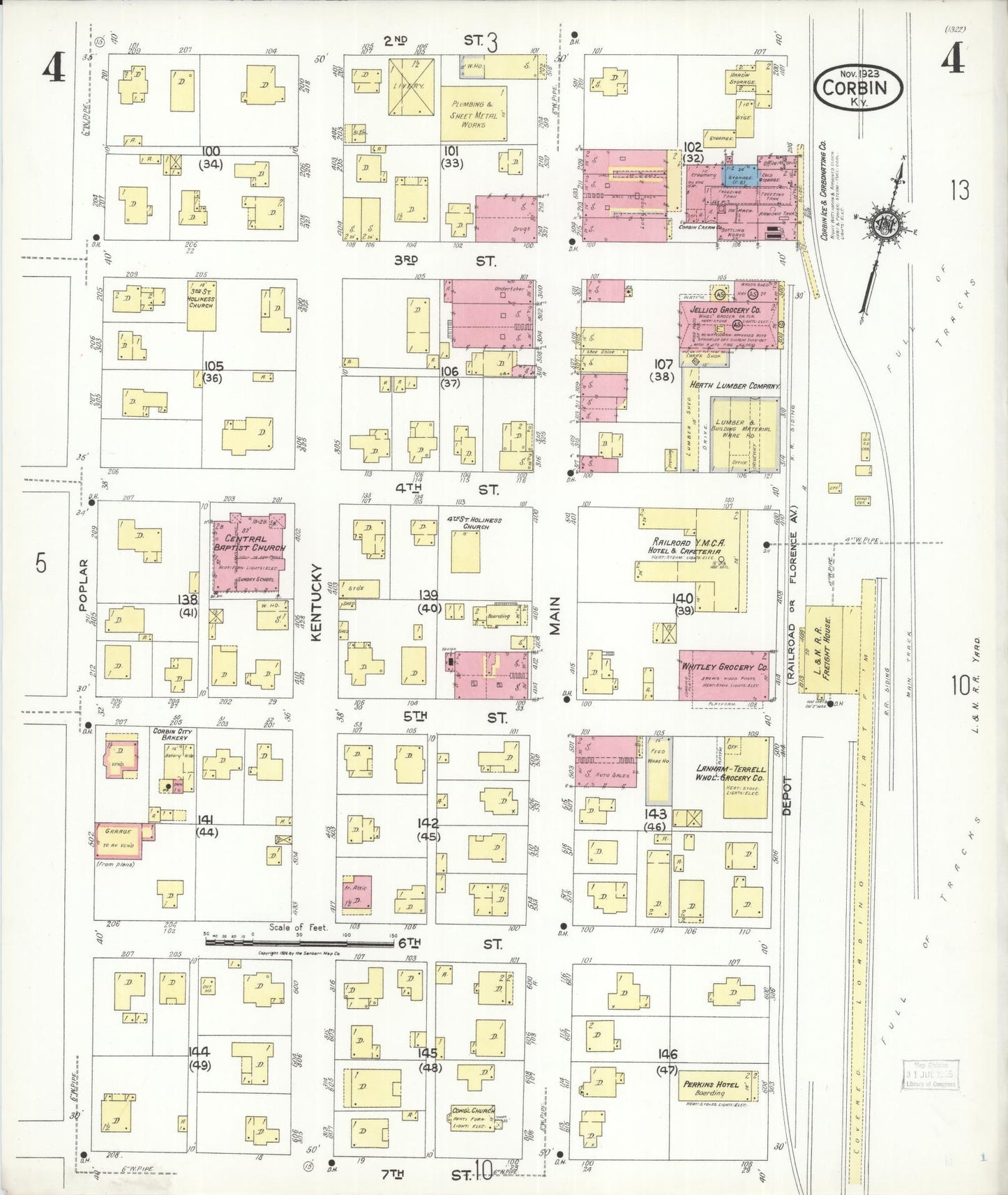 Sanborn Fire Insurance Map from Corbin, Knox and Whitley Counties, Kentucky (1923), Sheet #0004 - Historic Sanborn Fire Insurance Map Print, vintage old map wall art, antique decor, genealogy gift, Kentucky Kentucky map