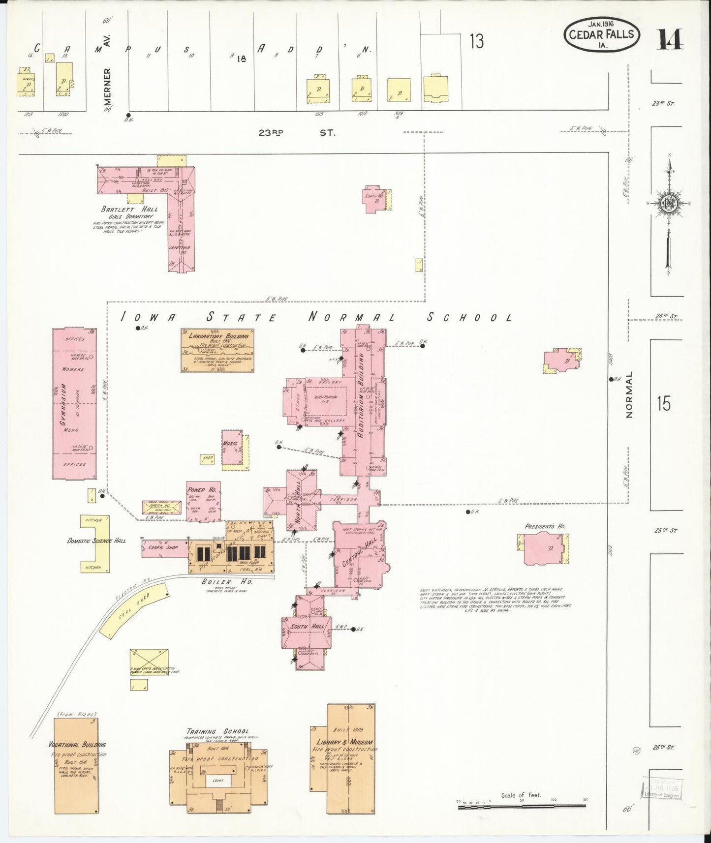 Sanborn Fire Insurance Map from Cedar Falls, Black Hawk County, Iowa (1916), Sheet #0014 - Historic Sanborn Fire Insurance Map Print, vintage old map wall art