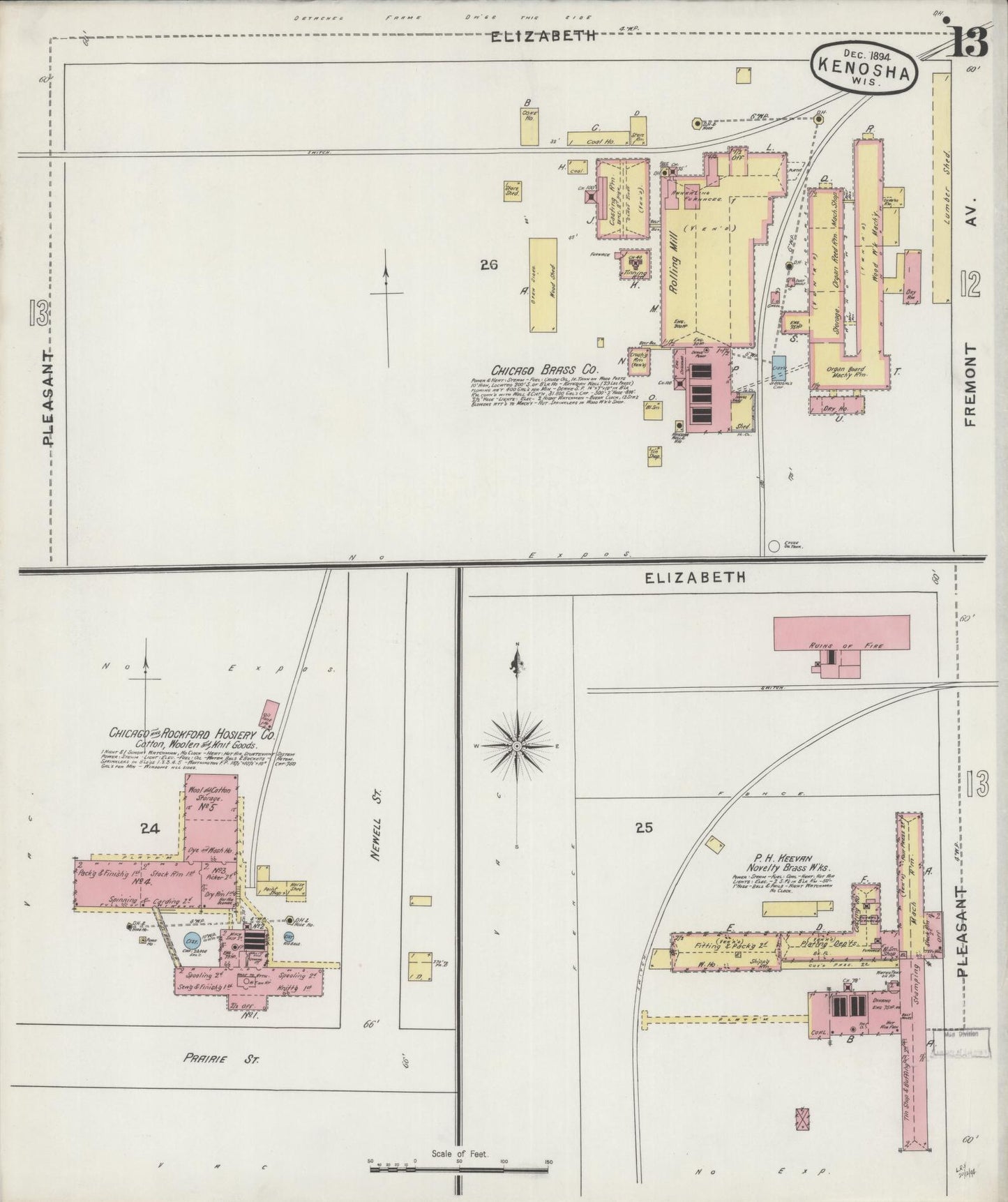 Sanborn Fire Insurance Map from Kenosha, Kenosha County, Wisconsin (1894), Sheet #0013 - Complete Map Set gallery image, historic Sanborn map, vintage wall art, Wisconsin Wisconsin