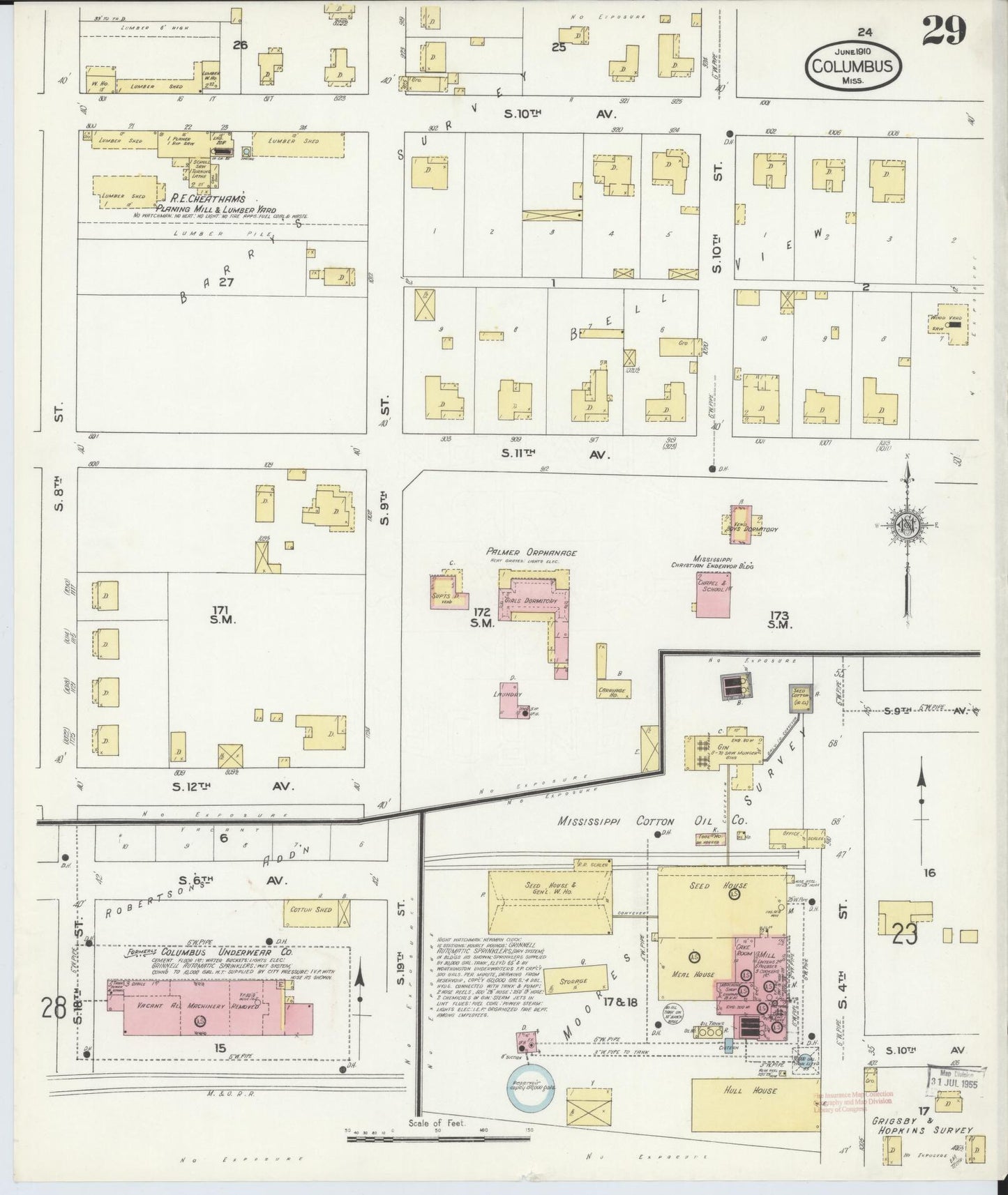 Sanborn Fire Insurance Map from Columbus, Lowndes County, Mississippi (1910), Sheet #0029 - Historic Sanborn Fire Insurance Map Print, vintage old map wall art, antique decor, genealogy gift, Mississippi Mississippi map