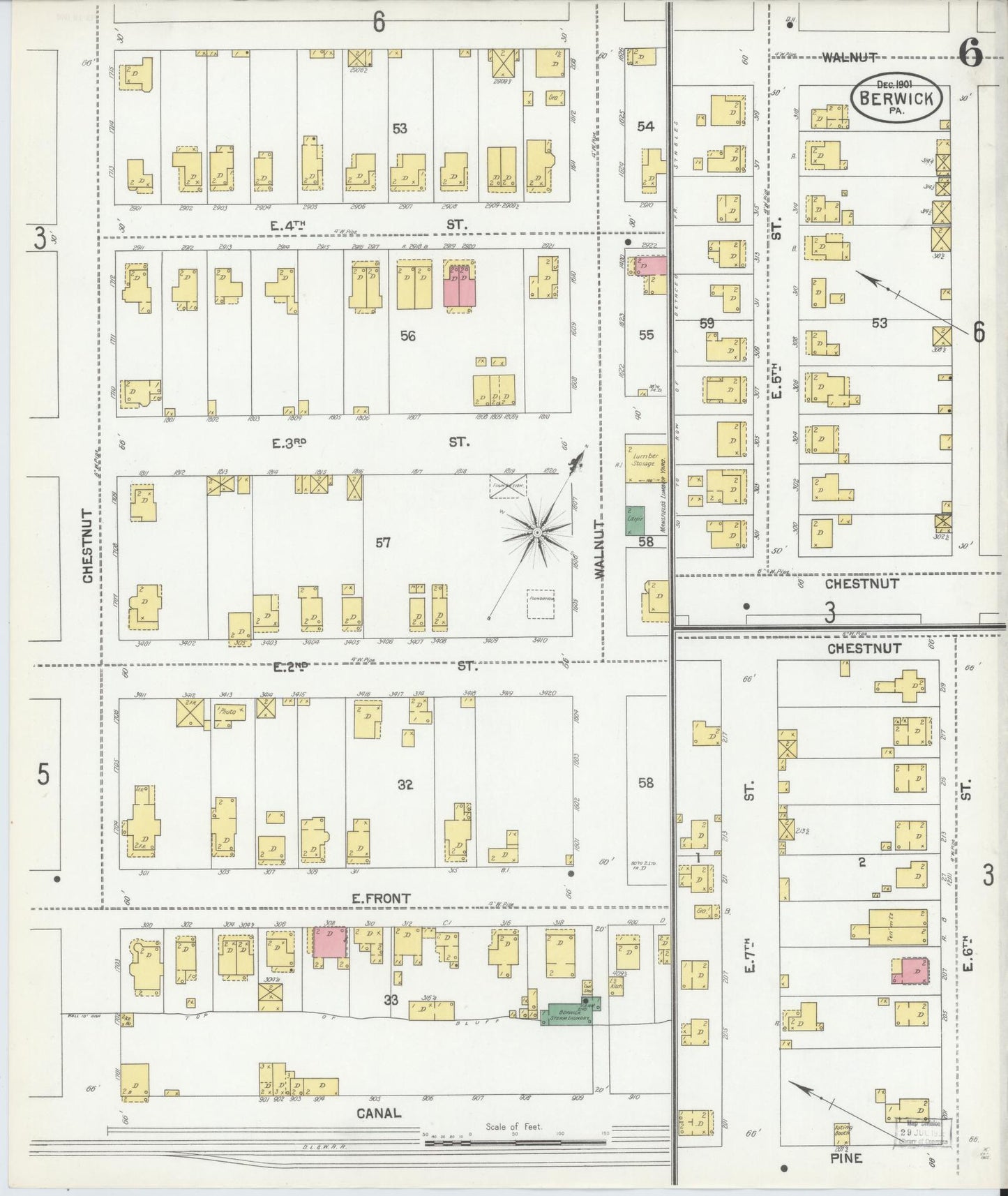 Sanborn Fire Insurance Map from Berwick, Columbia County, Pennsylvania (1901), Sheet #0006 - Historic Sanborn Fire Insurance Map Print, vintage old map wall art, antique decor, genealogy gift, Pennsylvania Pennsylvania map