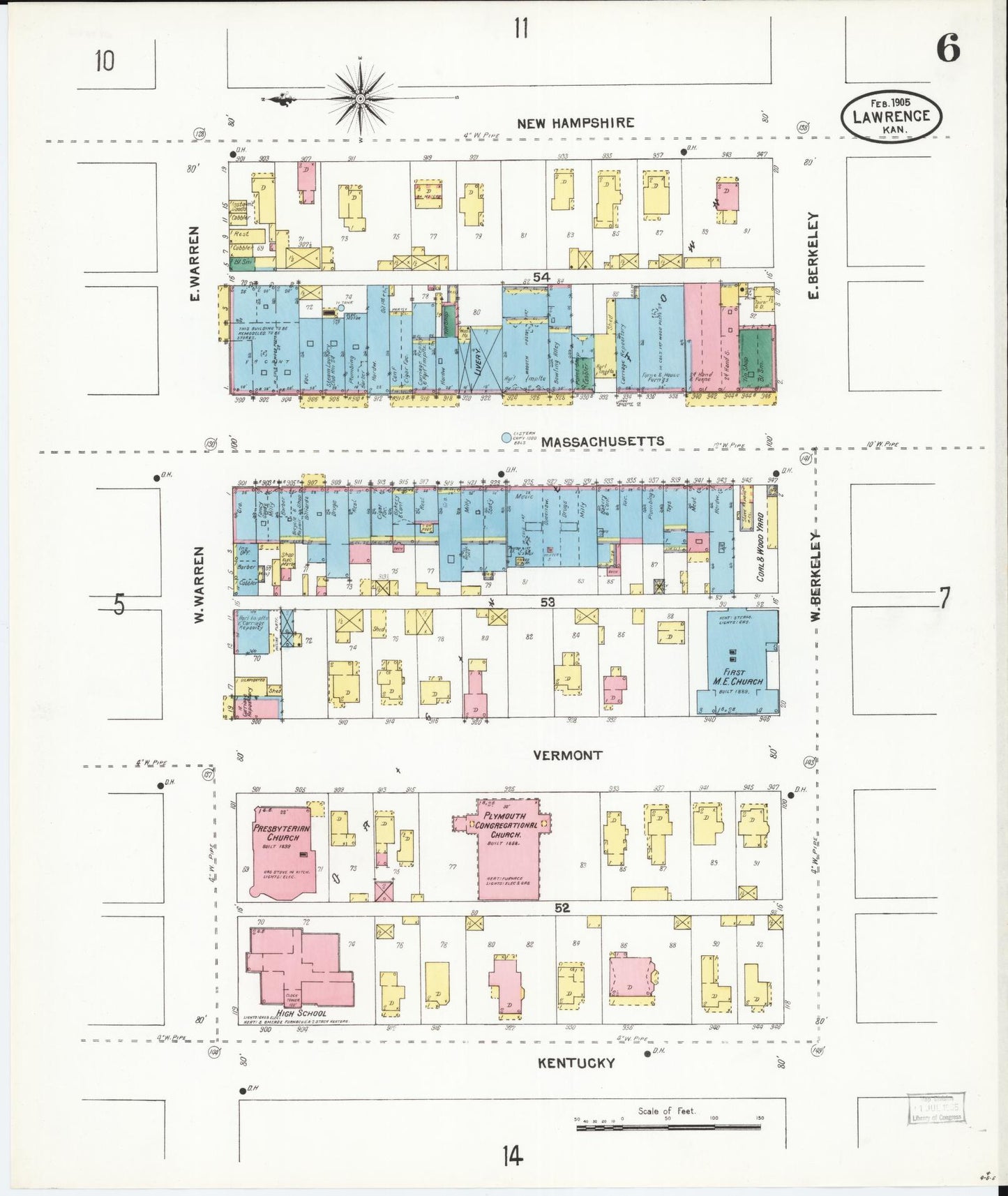 Sanborn Fire Insurance Map from Lawrence, Douglas County, Kansas (1905), Sheet #0006 - Historic Sanborn Fire Insurance Map Print, vintage old map wall art, antique decor, genealogy gift, Kansas Kansas map