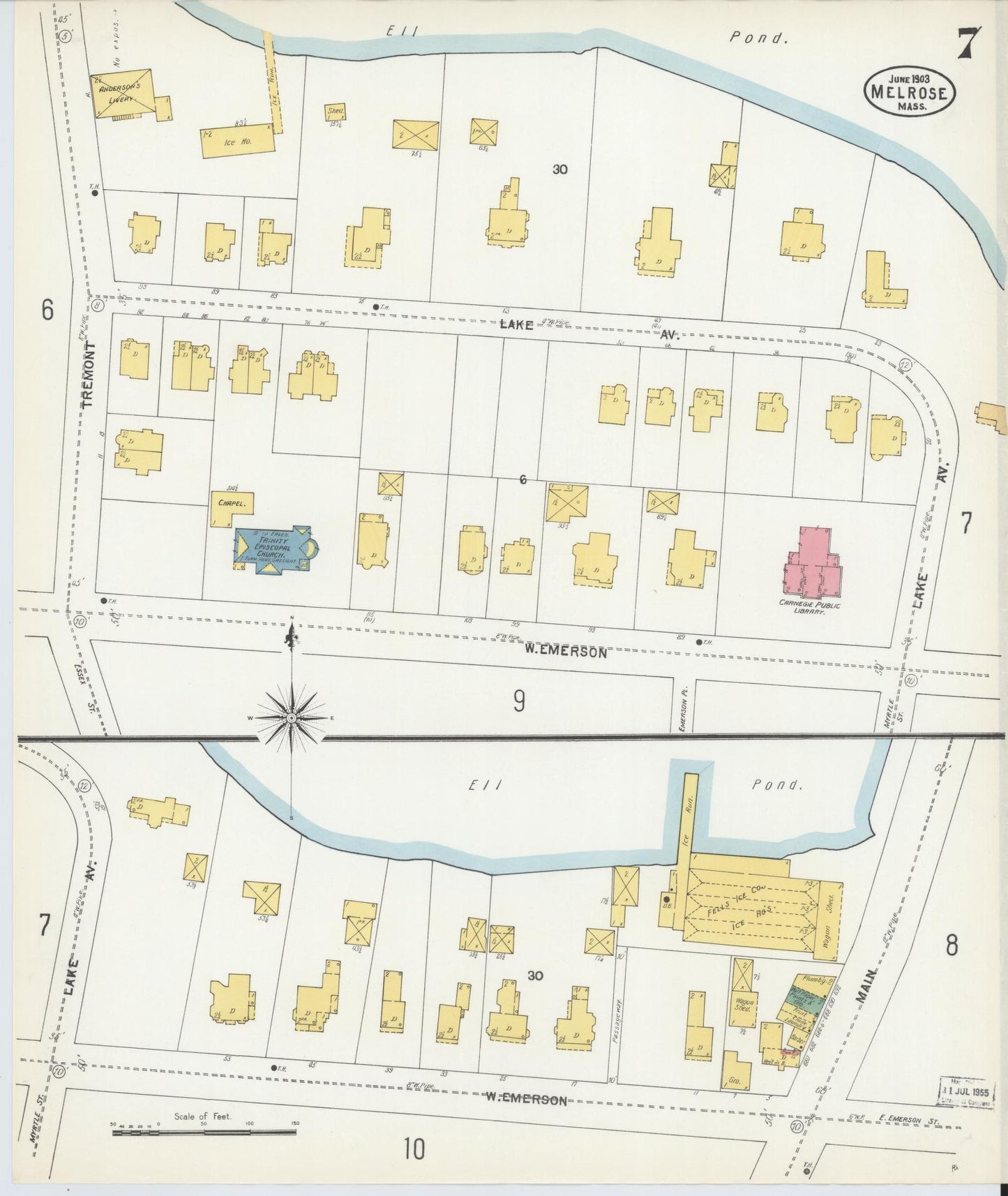 Sanborn Fire Insurance Map from Melrose, Middlesex County, Massachusetts (1903), Sheet #0007 - Historic Sanborn Fire Insurance Map Print, vintage old map wall art, antique decor, genealogy gift, Massachusetts Massachusetts map