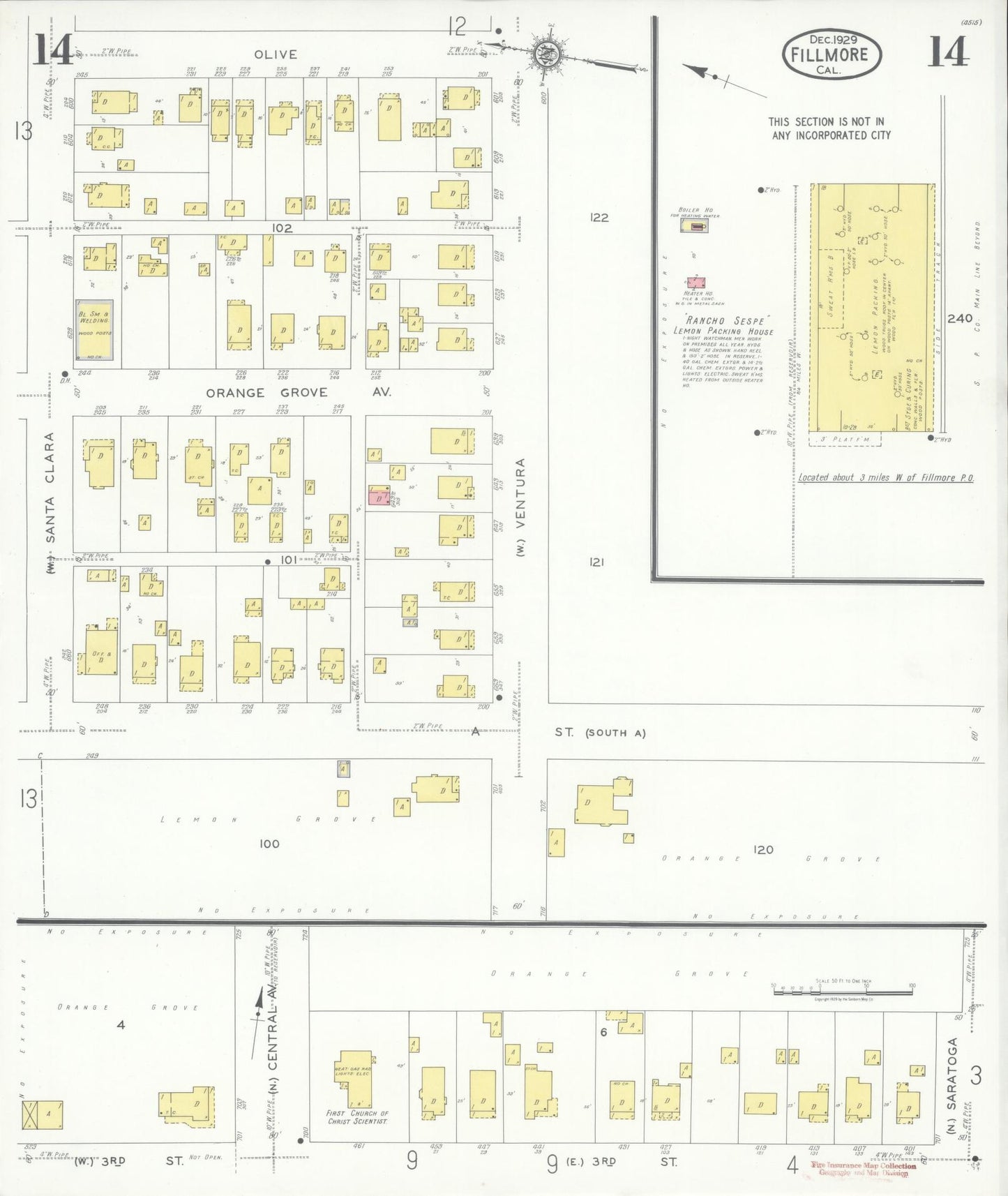 Sanborn Fire Insurance Map from Fillmore, Ventura County, California (1929), Sheet #0014 - Historic Sanborn Fire Insurance Map Print, vintage old map wall art, antique decor, genealogy gift, California California map