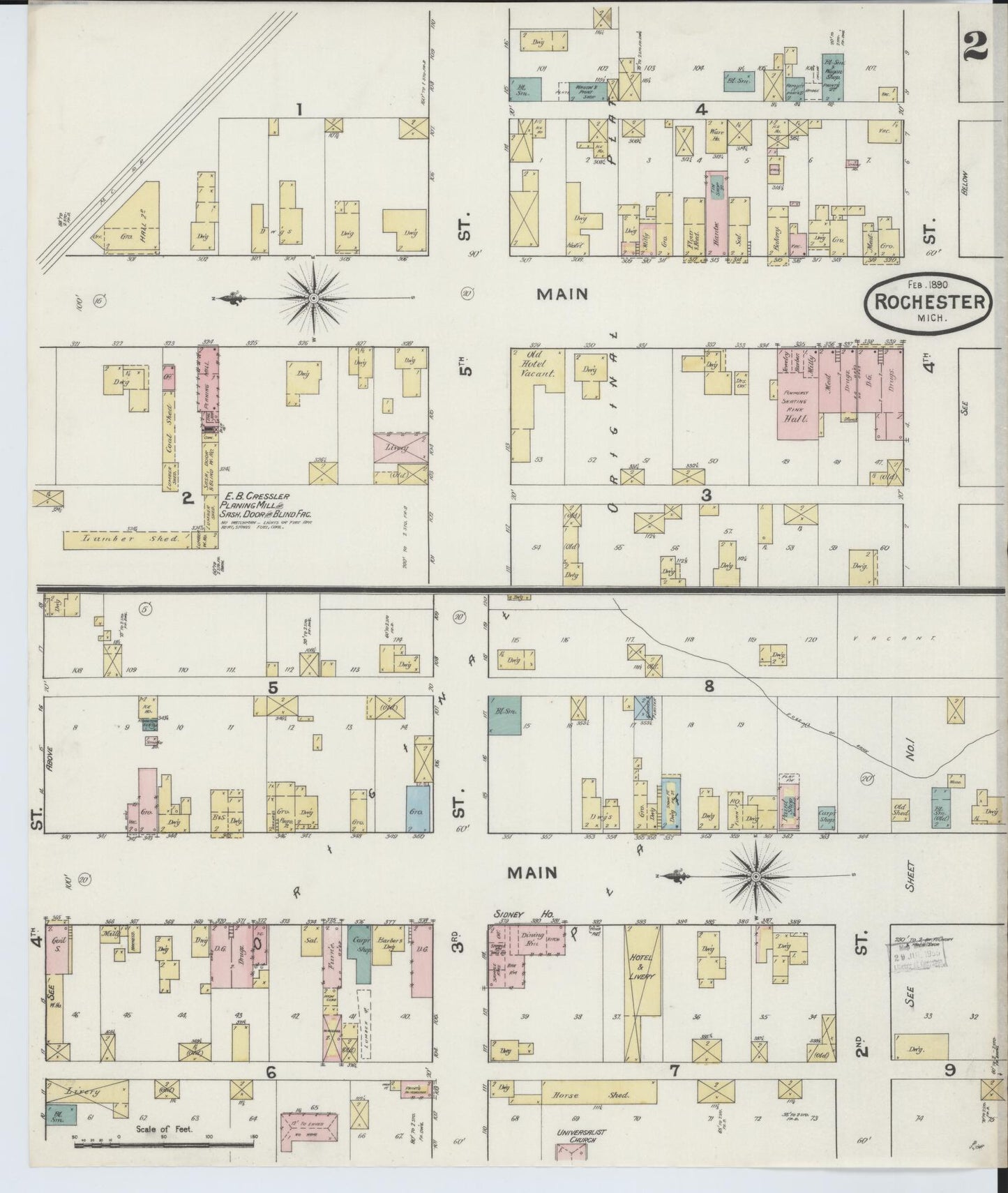 Sanborn Fire Insurance Map from Rochester, Oakland County, Michigan (1890), Sheet #0002 - Complete Map Set gallery image, historic Sanborn map, vintage wall art, Michigan Michigan