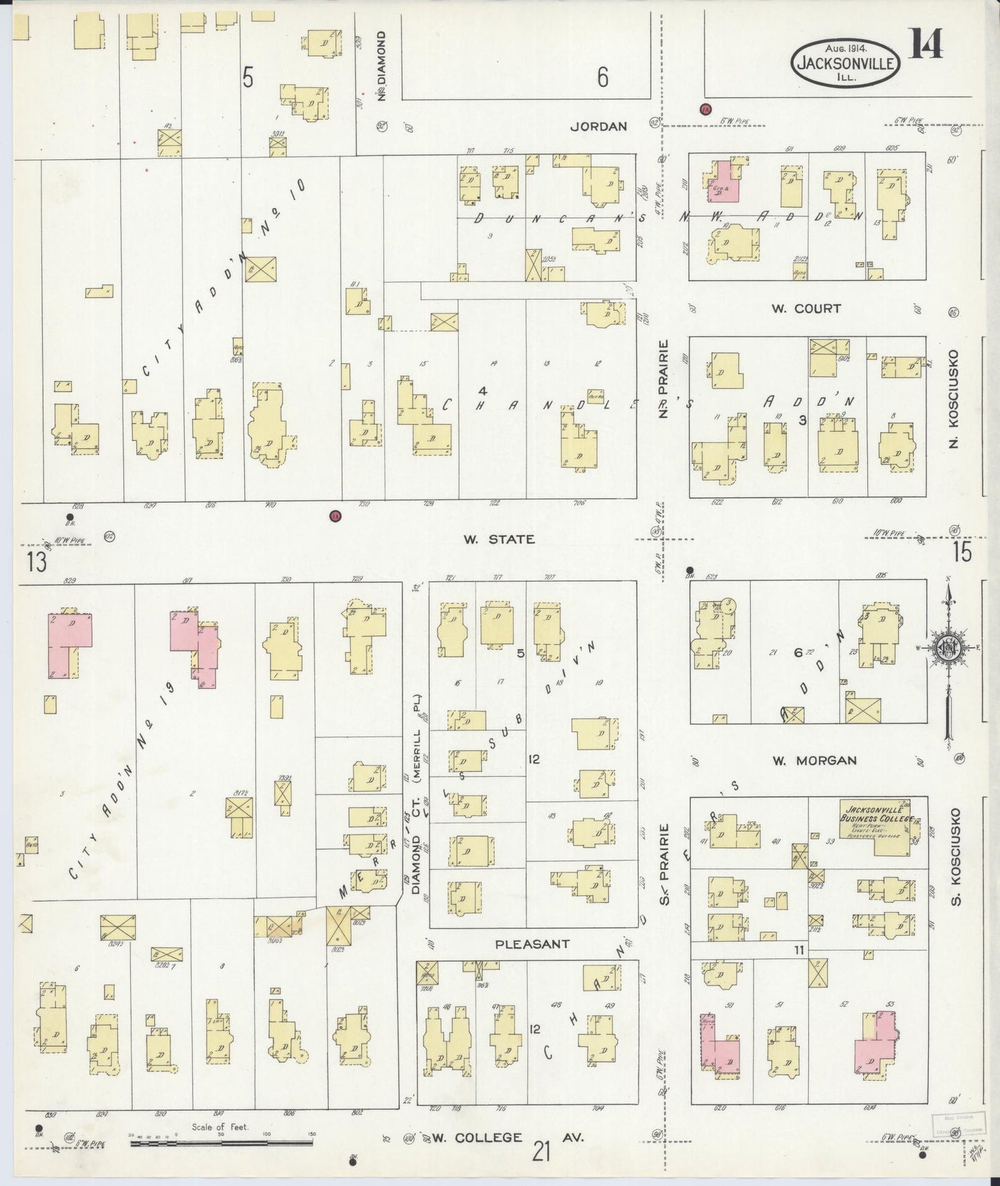 Sanborn Fire Insurance Map from Jacksonville, Morgan County, Illinois. (1914), Sheet 14 – Historic Sanborn Fire Insurance Map Print
