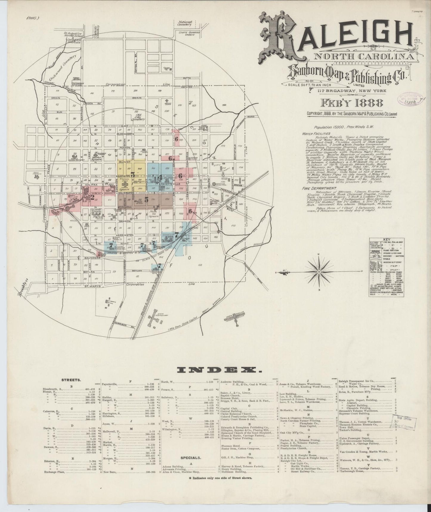 Sanborn Fire Insurance Map from Raleigh, Wake County, North Carolina. (1888) – Historic Sanborn Fire Insurance Map Print