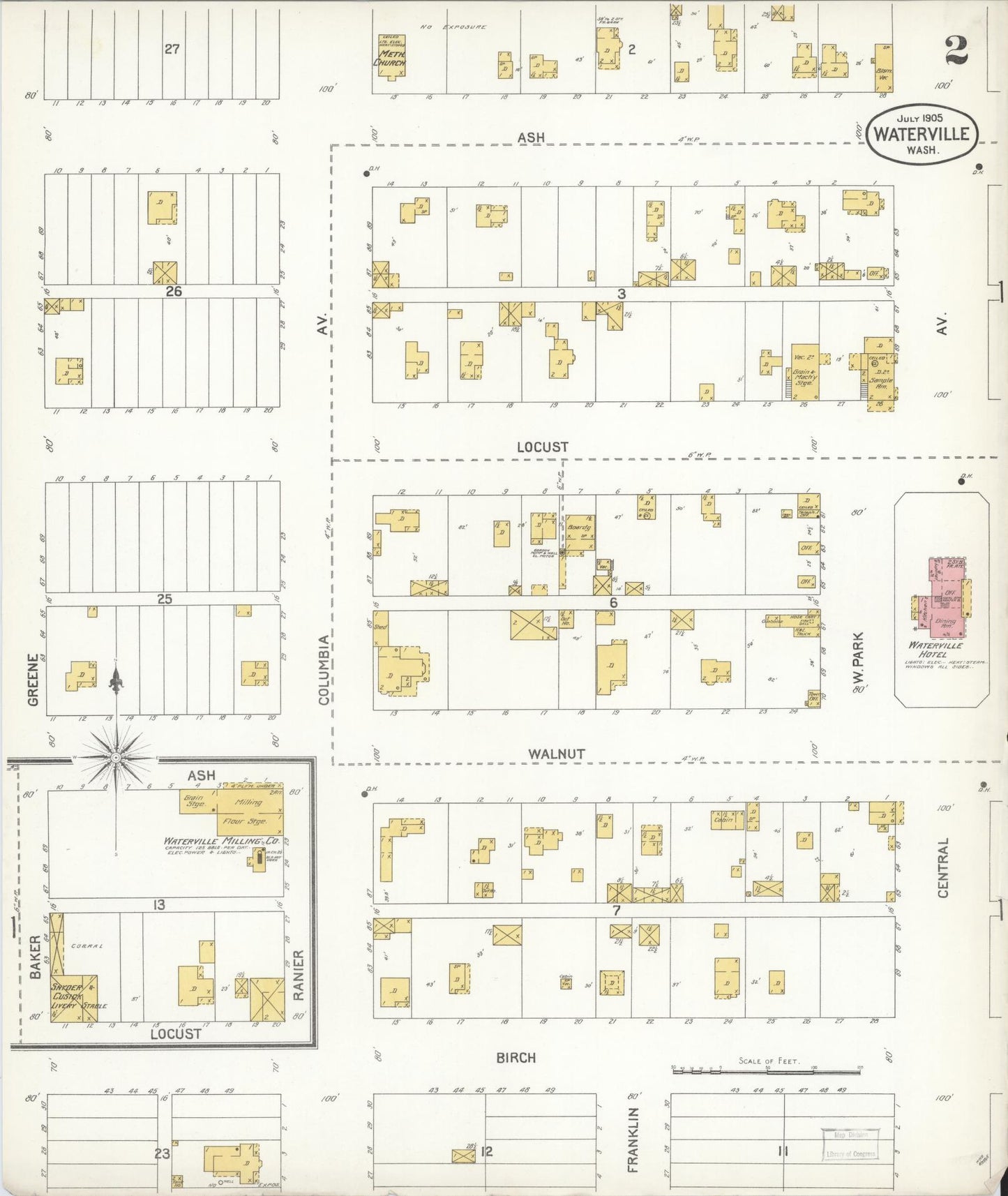 Sanborn Fire Insurance Map from Waterville, Douglas County, Washington (1905), Sheet #0002 - Historic Sanborn Fire Insurance Map Print, vintage old map wall art, antique decor, genealogy gift, Washington Washington map