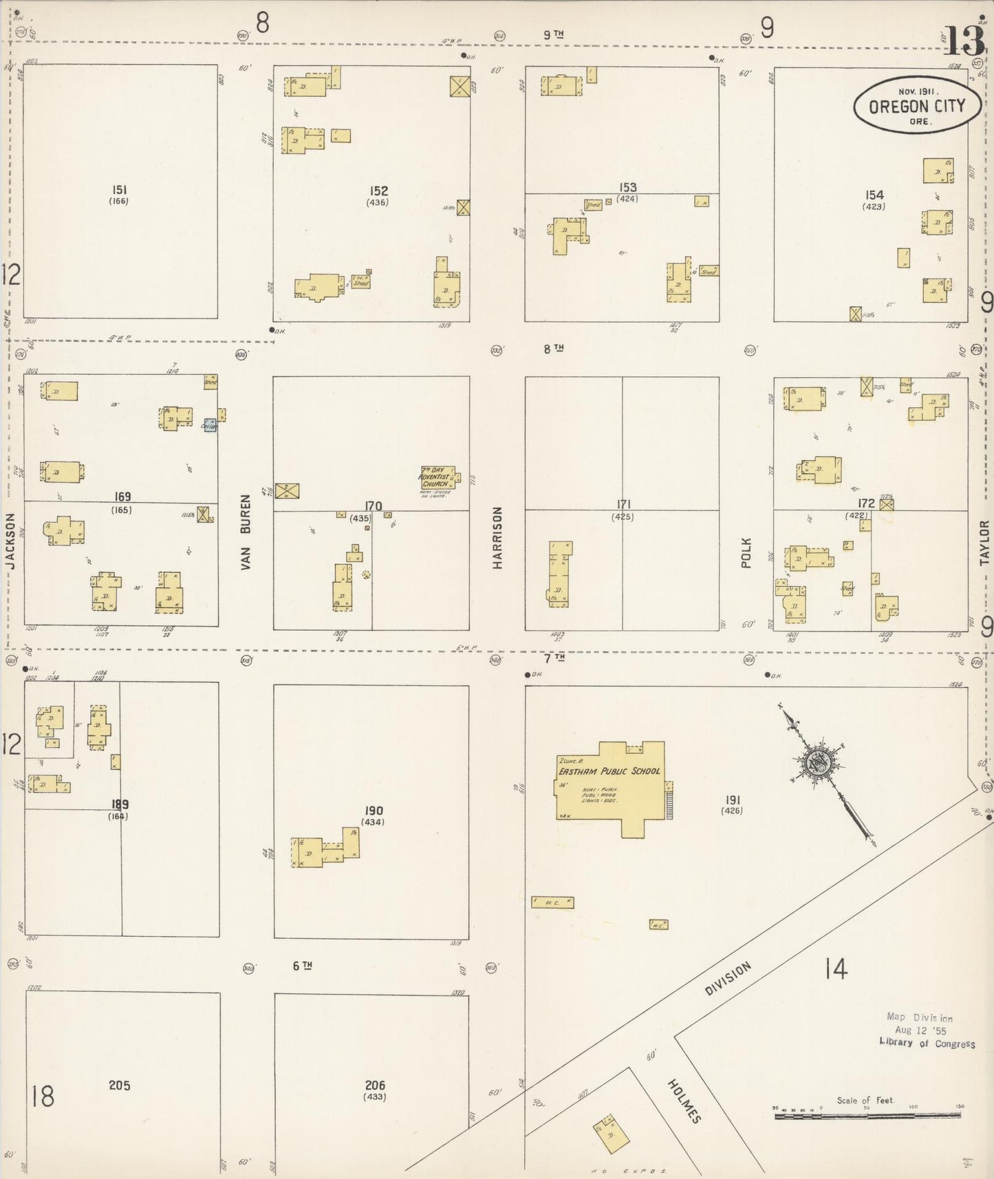 Sanborn Fire Insurance Map from Oregon City, Clackamas County, Oregon (1911), Sheet #0013 - Historic Sanborn Fire Insurance Map Print, vintage old map wall art, antique decor, genealogy gift, Oregon Oregon map