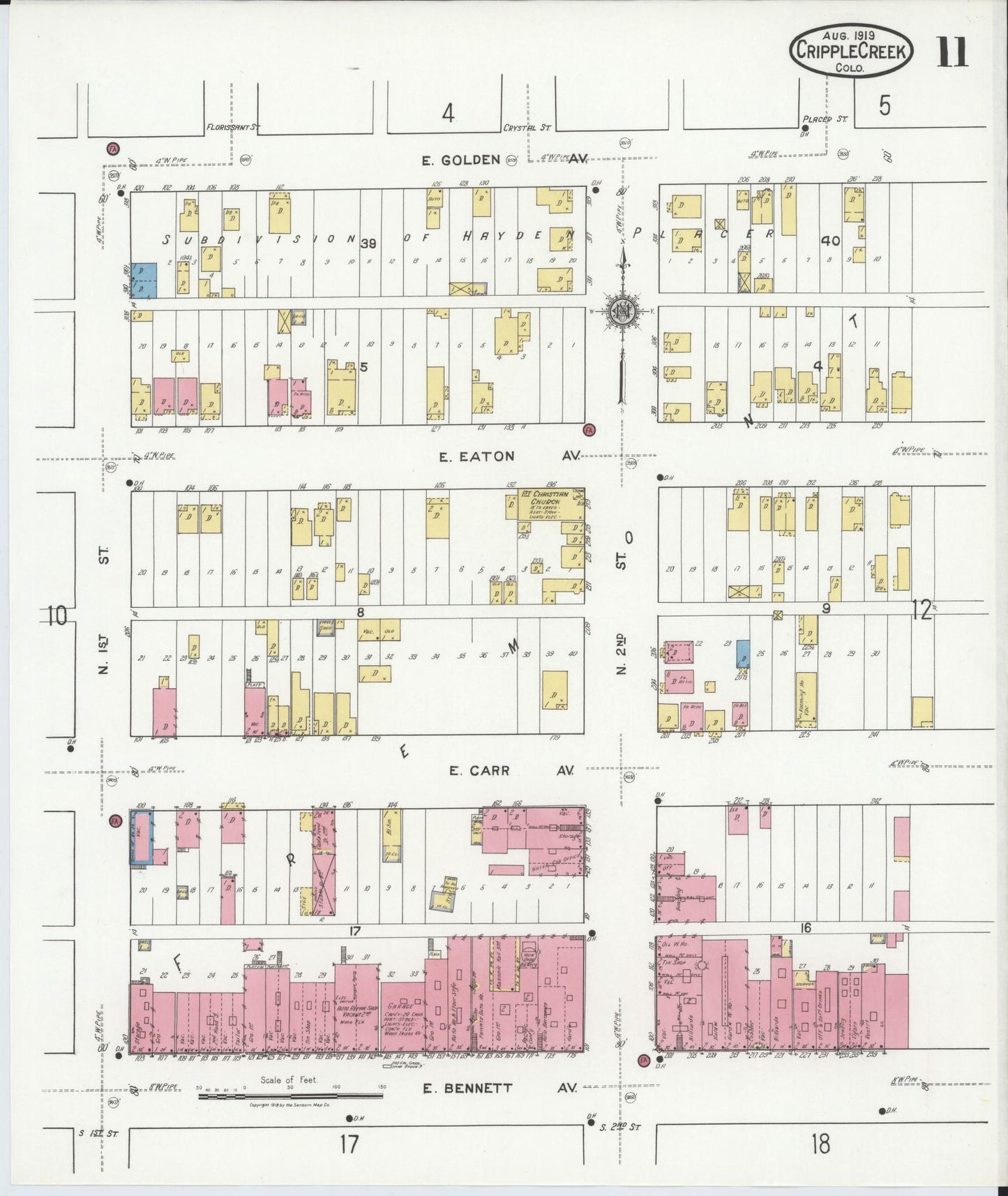 Sanborn Fire Insurance Map from Cripple Creek, Teller County, Colorado (1919), Sheet #0011 - Historic Sanborn Fire Insurance Map Print, vintage old map wall art, antique decor, genealogy gift, Colorado Colorado map