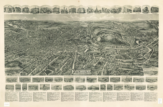 Aero view of Fitchburg, Massachusetts 1915. (1915) – Historic Bird’s-Eye View Panorama Print