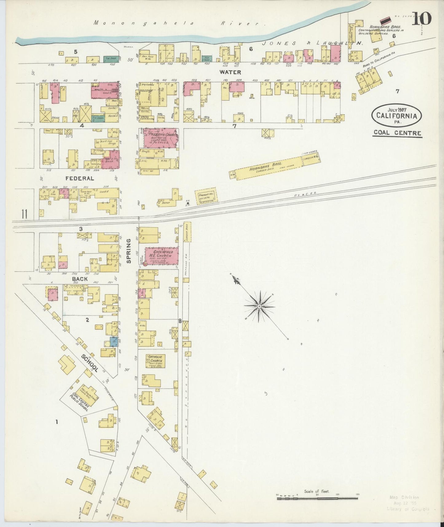 Sanborn Fire Insurance Map from California, Washington County, Pennsylvania (1907), Sheet #0010 - Historic Sanborn Fire Insurance Map Print, vintage old map wall art, antique decor, genealogy gift, Pennsylvania Pennsylvania map