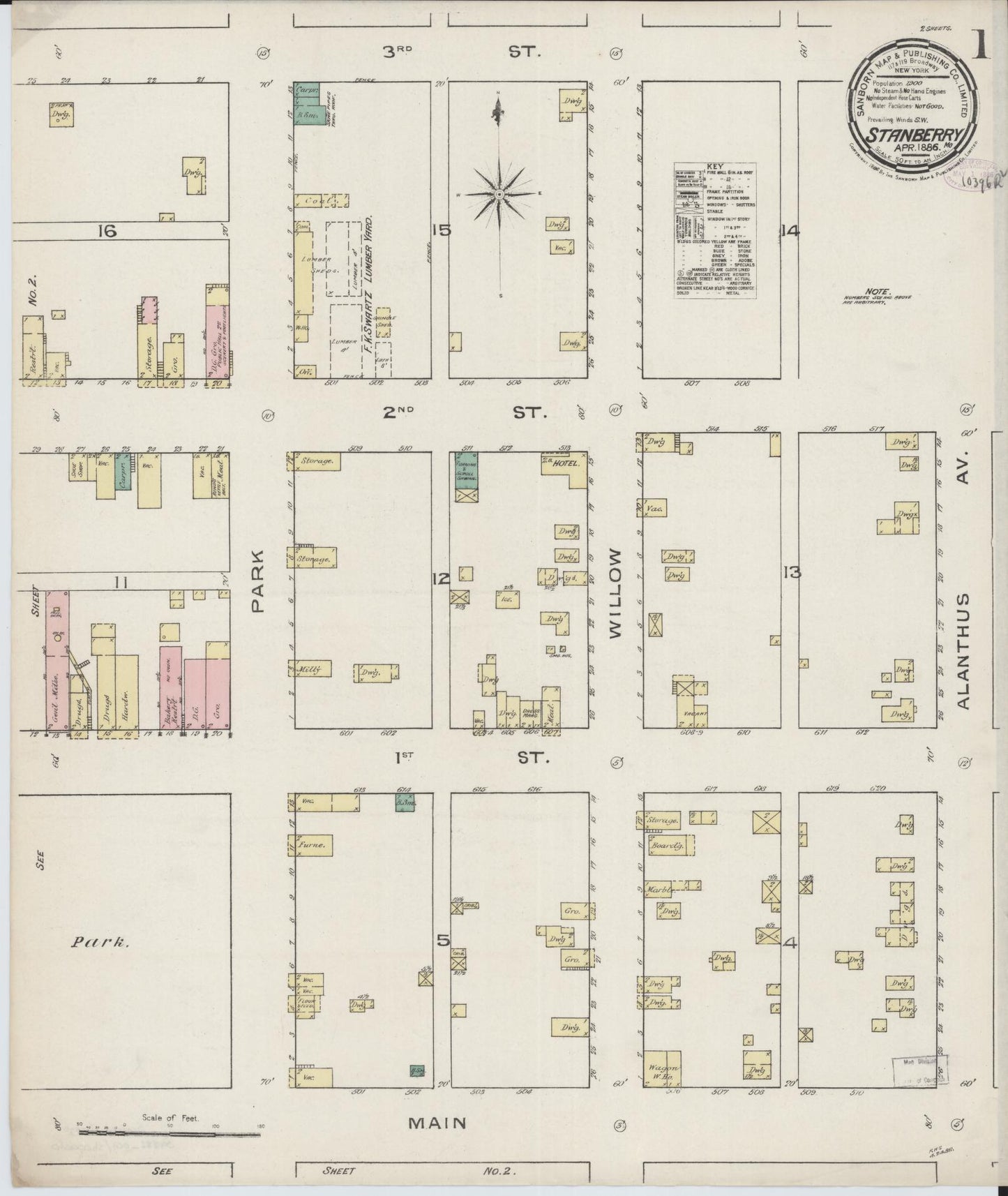 Sanborn Fire Insurance Map from Stanberry, Gentry County, Missouri (1886), Sheet #0001 - Historic Sanborn Fire Insurance Map Print, vintage old map wall art, antique decor, genealogy gift, Missouri Missouri map