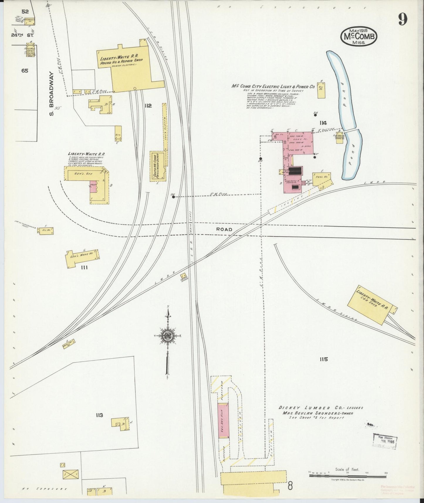 Sanborn Fire Insurance Map from McComb, Pike County, Mississippi (1918), Sheet #0009 - Historic Sanborn Fire Insurance Map Print, vintage old map wall art, antique decor, genealogy gift, Mississippi Mississippi map